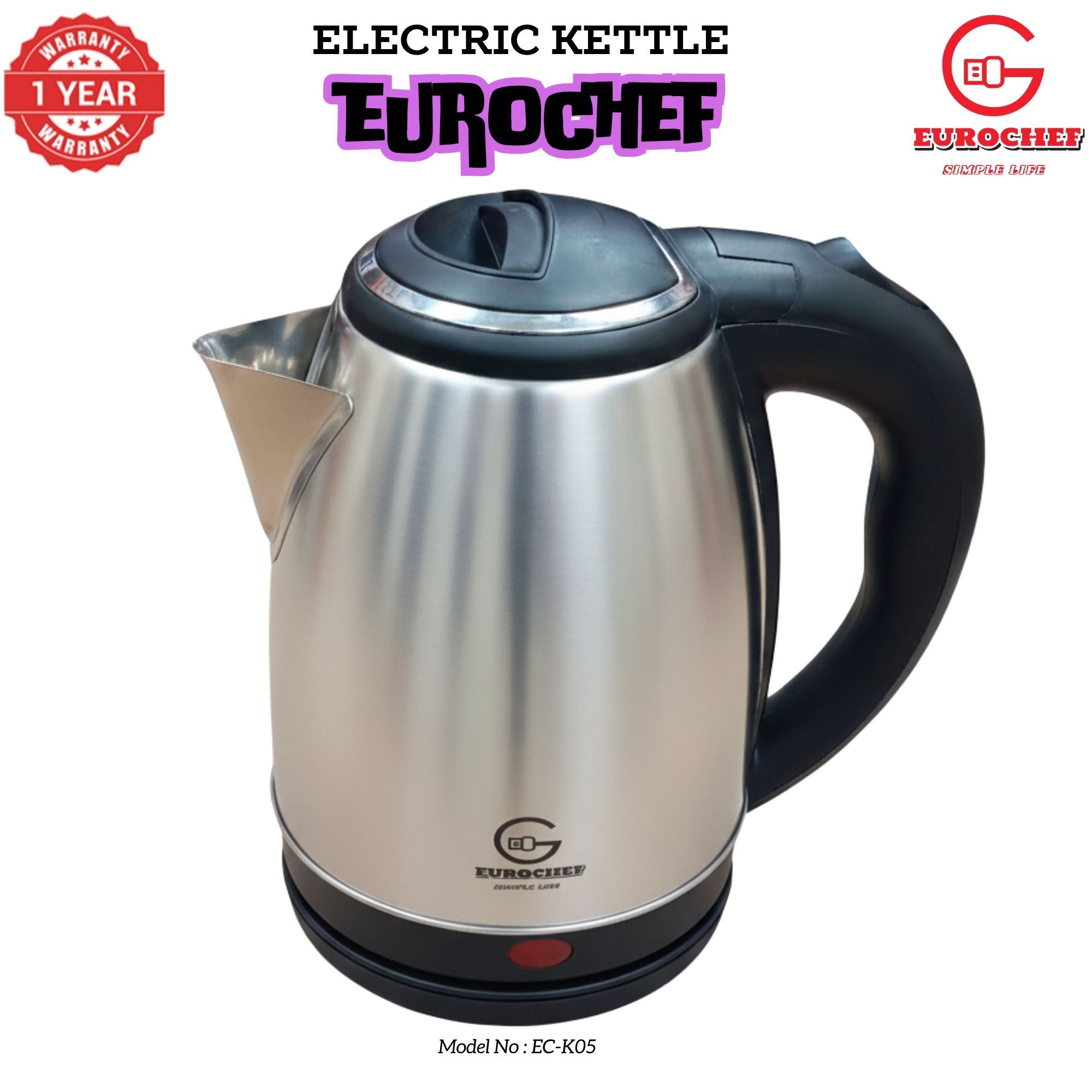 【Limited Offer】 Eurochef  EC-K05 2L stainless steel cordless Electric Kettle  jug for boiling water home appliance