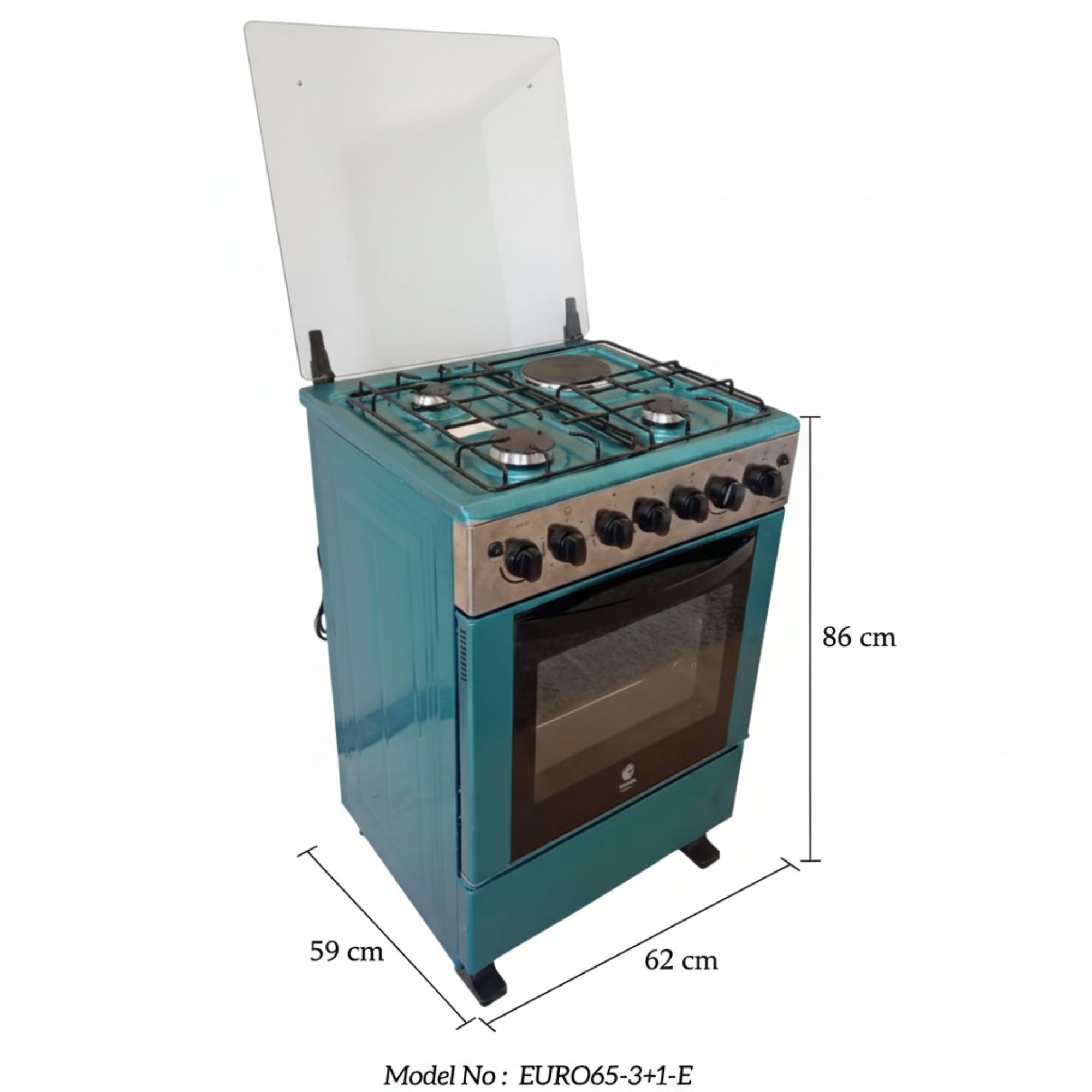 【LIMITED OFFER】 Euroken Euro65-3+1E-E  60l Home Improvement  Free Standing Cooker  3 Gas +1 Hotplate Kitchen Appliance With Electric Oven - 60x65cm