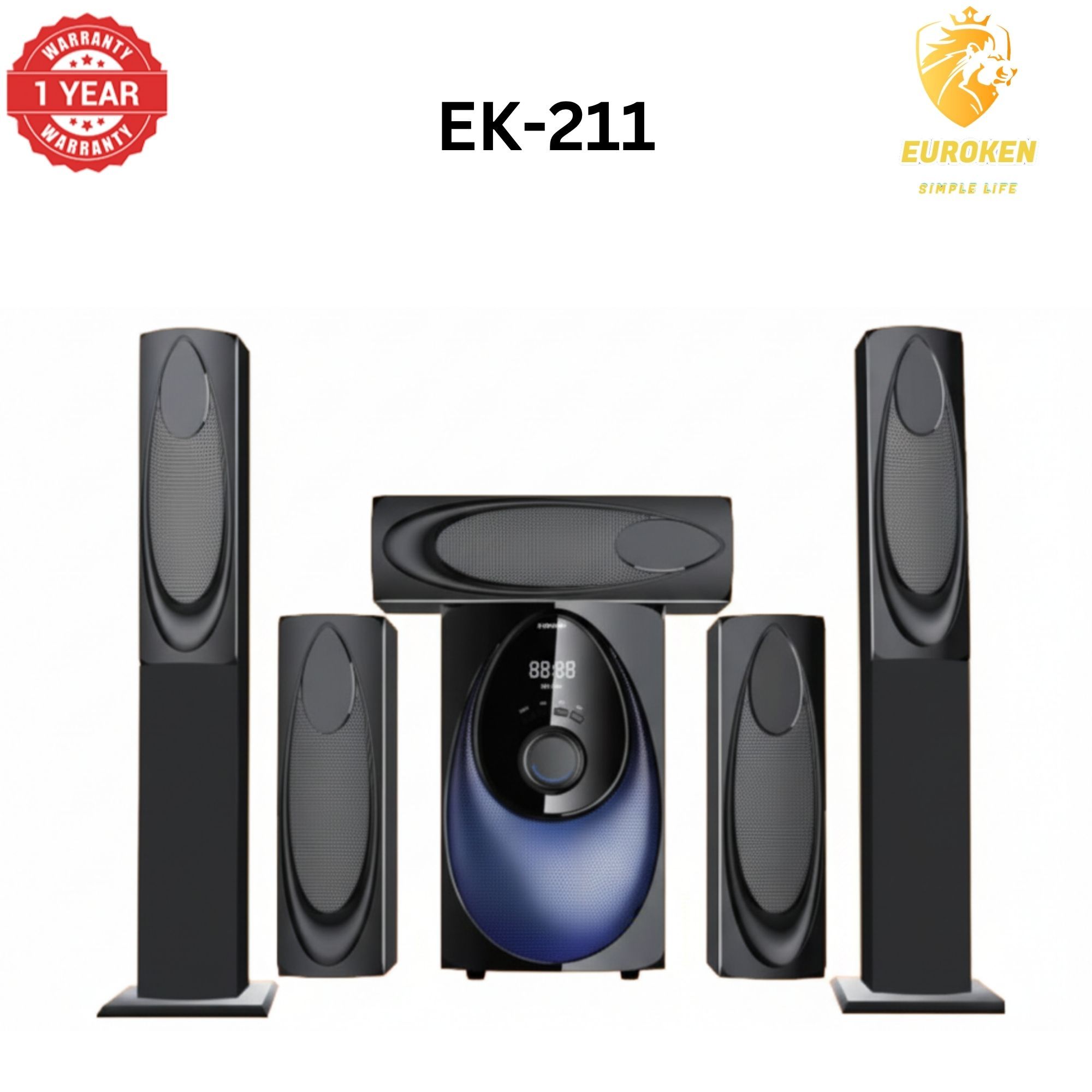 【Limited Offer】New Euroken Home Theatre System EK-211 5 In 1 Tall Boy Ac  12,000W PMPO With Bluetooth FM USB SD Mem Card Support With Super Bass Boost