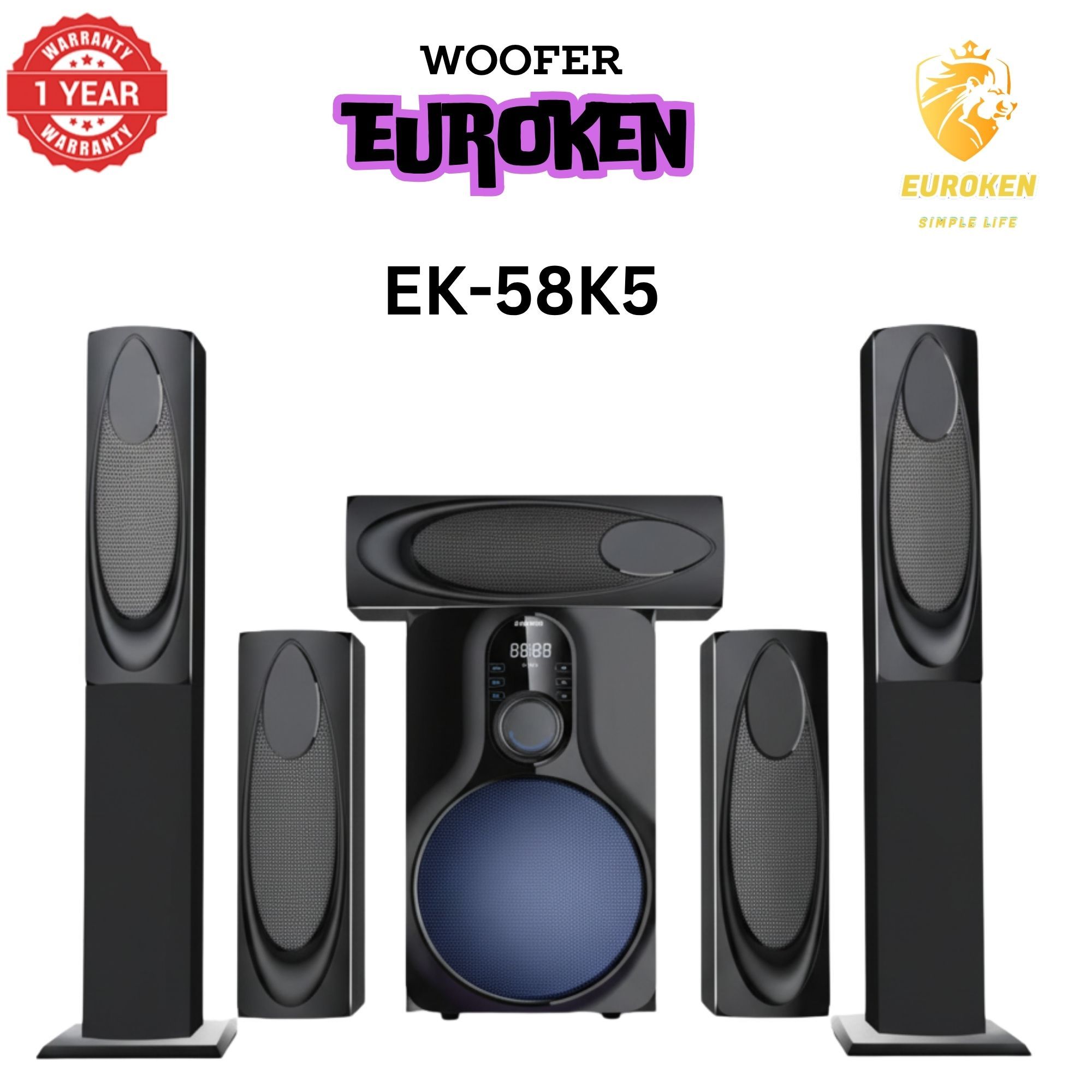 【Limited Offer】New Euroken EK-58K5 Home Theatre System 5 in 1 Tall Boys 15,000 PMPO with Bluetooth ?FM/SD Mem card Support with Super Bass Boost