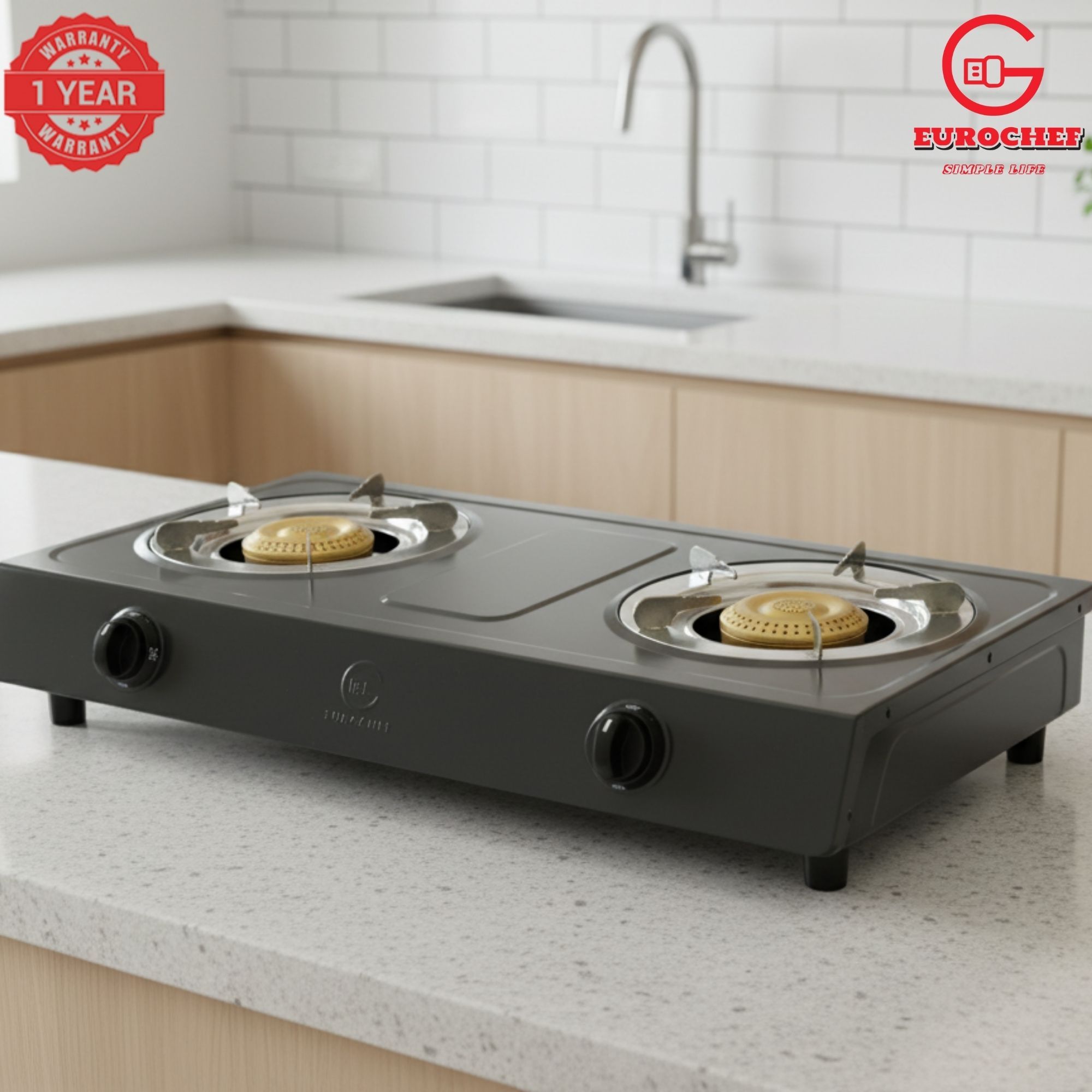 【Limited Offer】 EUROCHEF HX-002B  Table Top Stainless Steel 2 Burner Kitchen Appliance Cooktop Gas Cooker