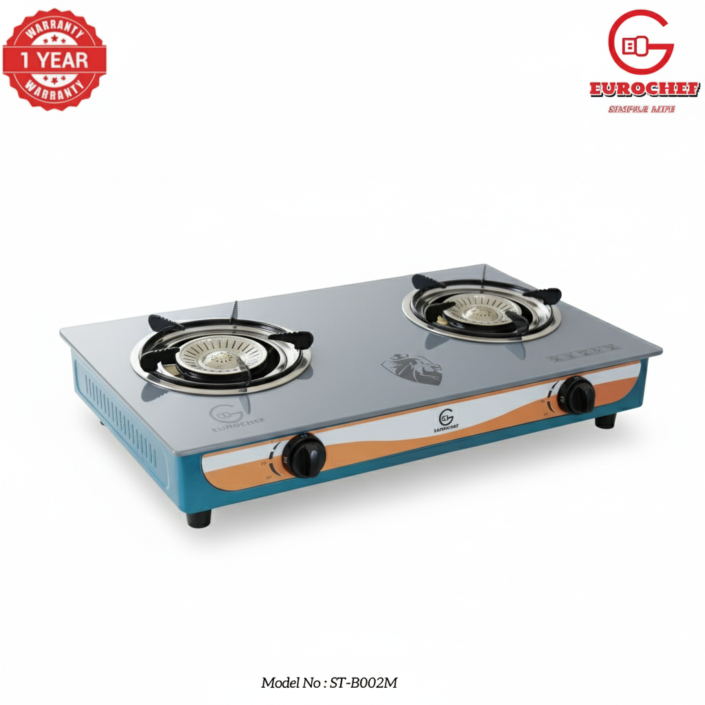 【Limited Offer】EUROCHEF ST-B002M Tornado Design Burner Two Burner Glass Top Table Cooker -Grey