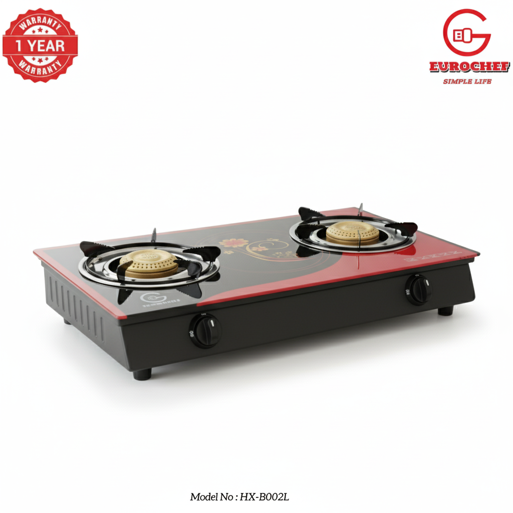 【Limited Offer】Eurochef HX-B002L Two Burner Glass Top Table Cooker Red