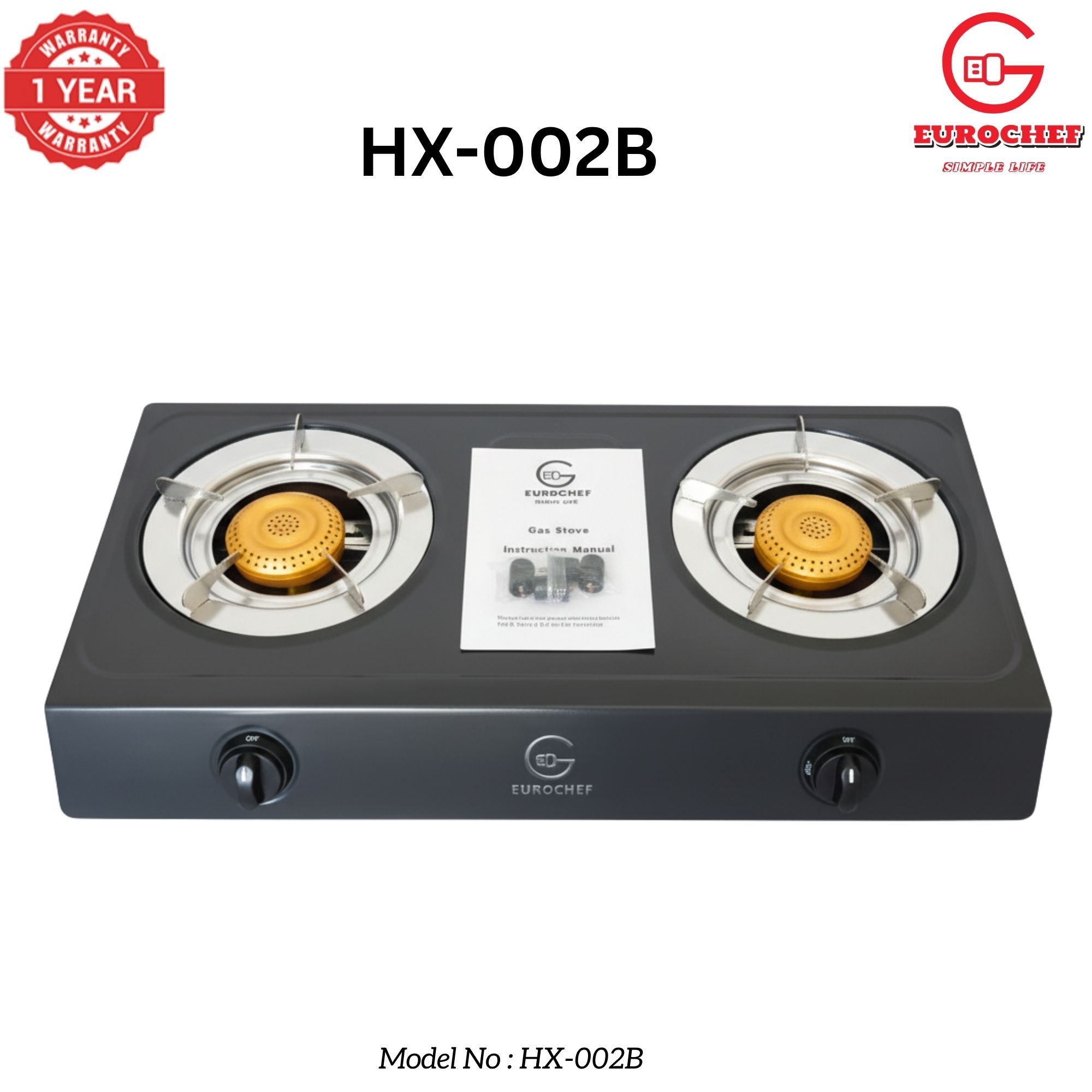 【Limited Offer】 EUROCHEF HX-002B  Table Top Stainless Steel 2 Burner Kitchen Appliance Cooktop Gas Cooker