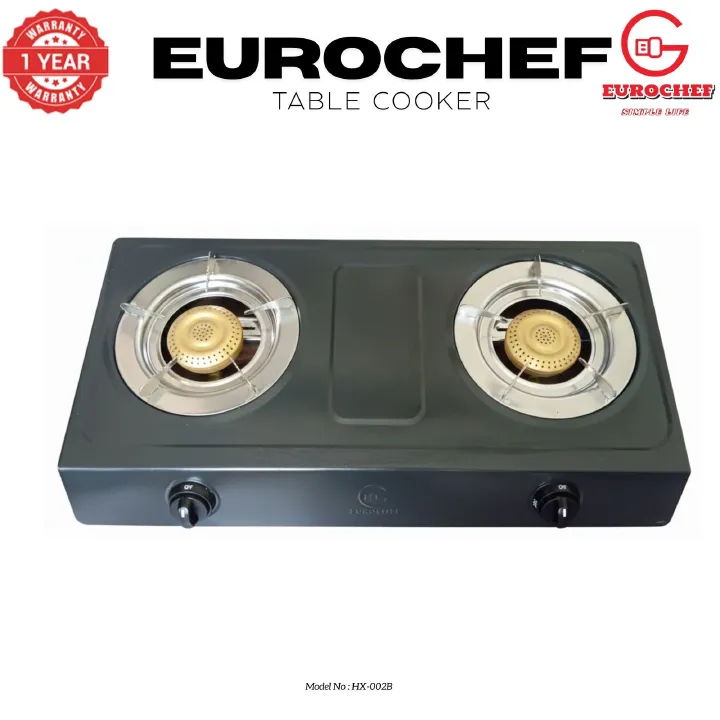 【Limited Offer】 EUROCHEF HX-002B  Table Top Stainless Steel 2 Burner Kitchen Appliance Cooktop Gas Cooker