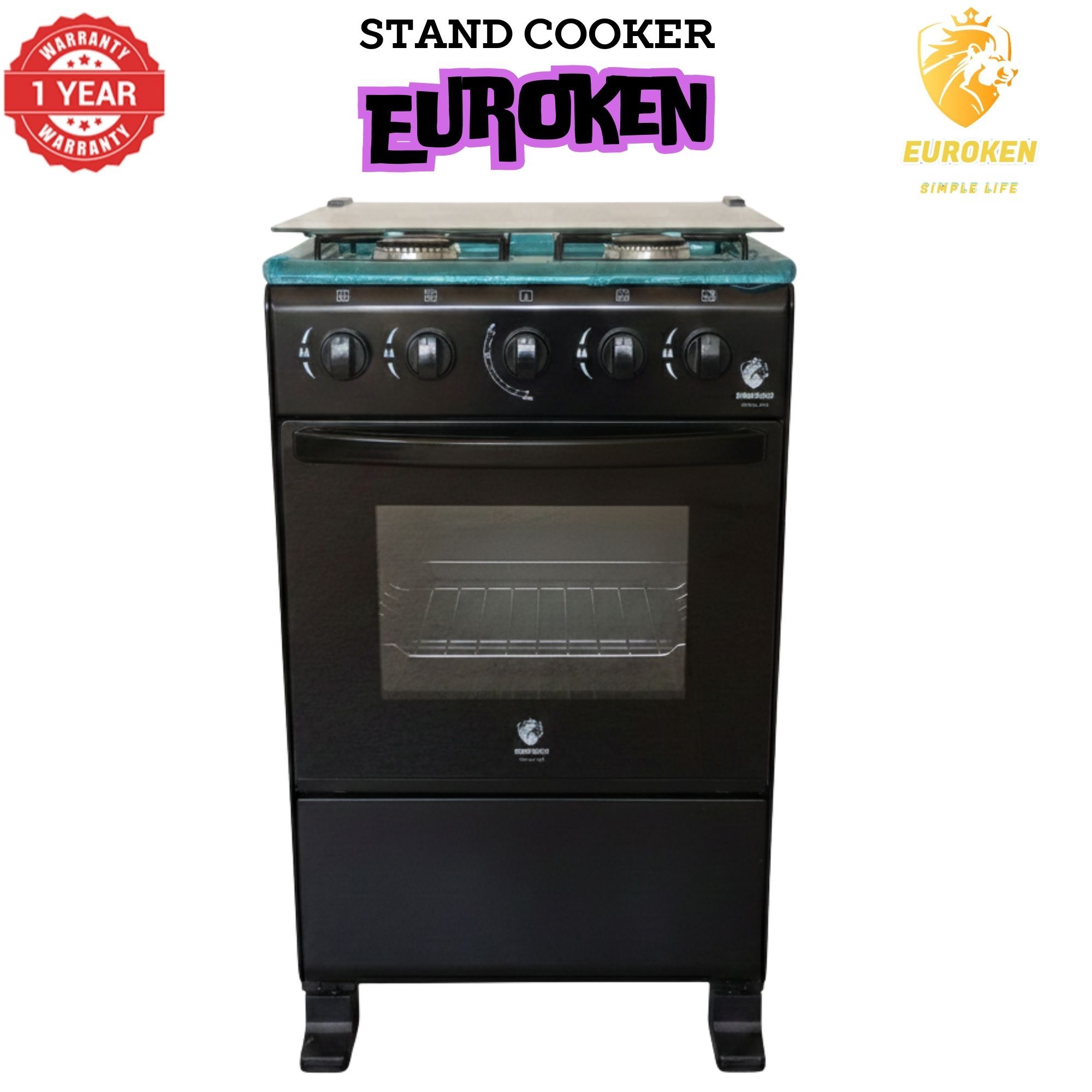 【LIMITED OFFER】Euroken Euro55-4G-G 50L Home Improvement Free Standing Full Gas Cooker Kitchen Appliance With Gas Oven 4 Burners 50X55Cm