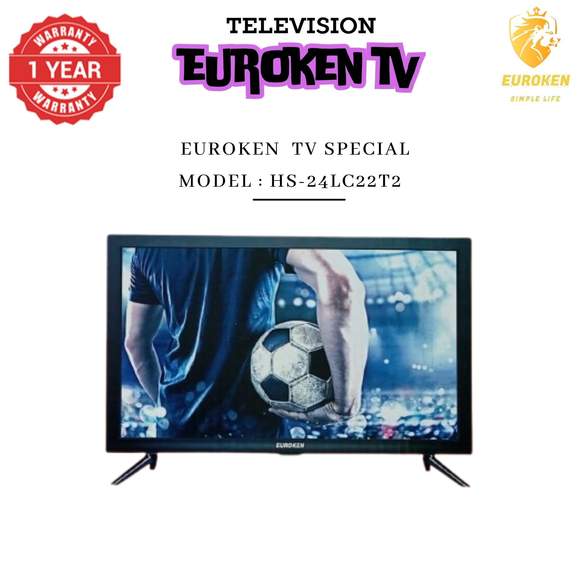 【Limited Offer】 EUROKEN HS-24LC22T2 22" INCH FULL SCREEN DISPLAY TELEVISION AC/DC DIGITAL LED TV WITH INBUILT DECODER FOR LOCAL CHANNELS WIDE COLOR ENHANCER, USB HDMI PORTS