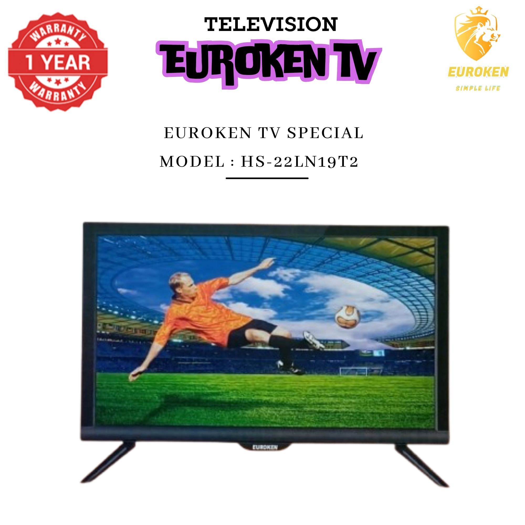 【Limited Offer】 EUROKEN HS-22LN19T2 19" INCH FULL SCREEN DISPLAY TELEVISION AC/DC DIGITAL LED TV WITH INBUILT DECODER FOR LOCAL CHANNELS WIDE  COLOR ENHANCER, USB HDMI PORTS