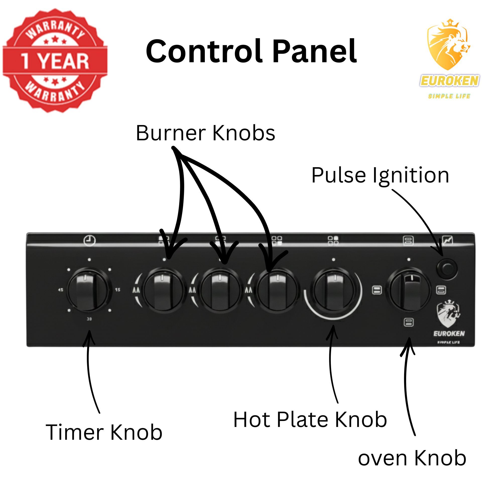 【LIMITED OFFER】 Euroken Euro55-3G1E-E  50L Home Improvement   Free Standing  Cooker 3 GAS +1 Hot plate Kitchen Appliance with electric oven - 50X55CM