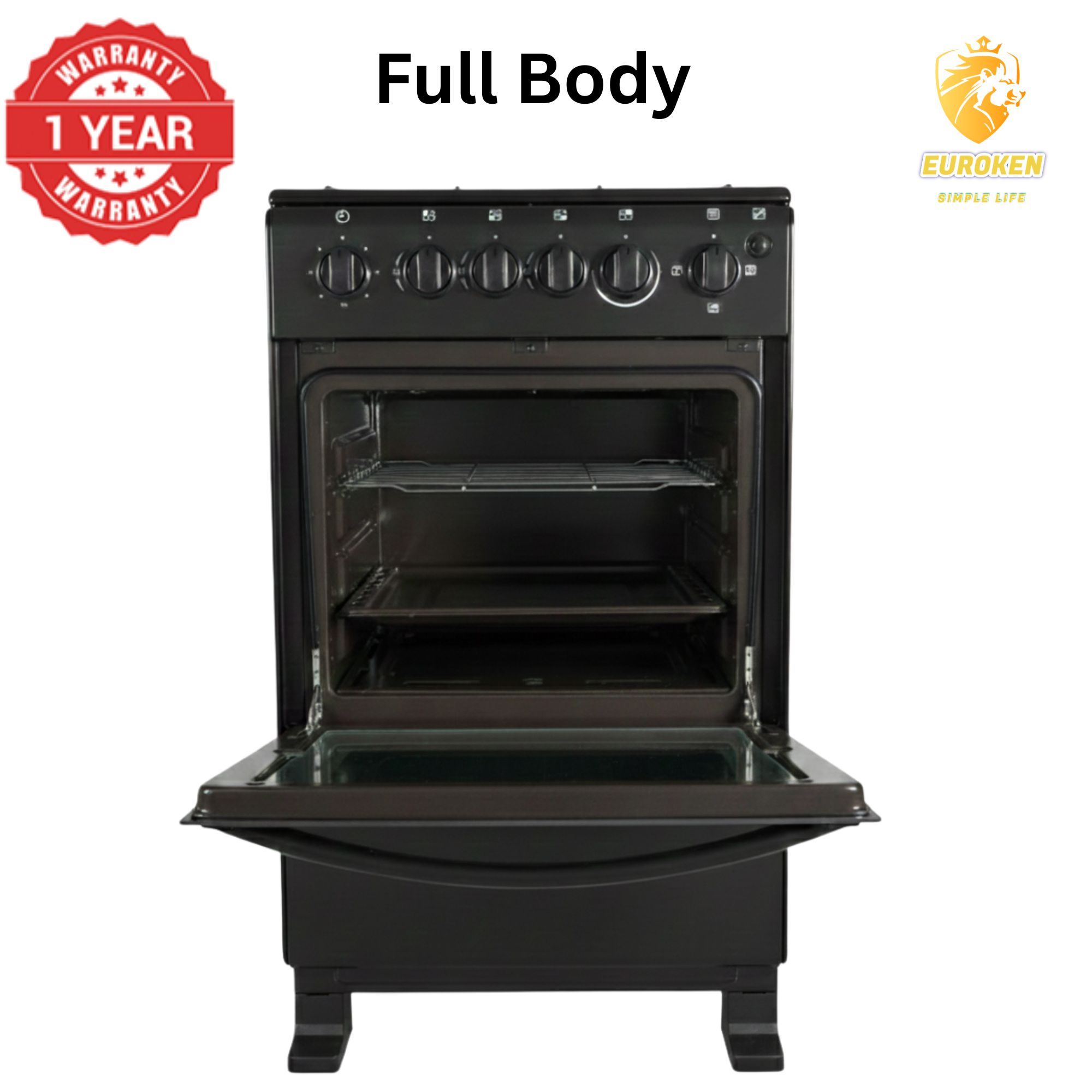 【LIMITED OFFER】 Euroken Euro55-3G1E-E  50L Home Improvement   Free Standing  Cooker 3 GAS +1 Hot plate Kitchen Appliance with electric oven - 50X55CM