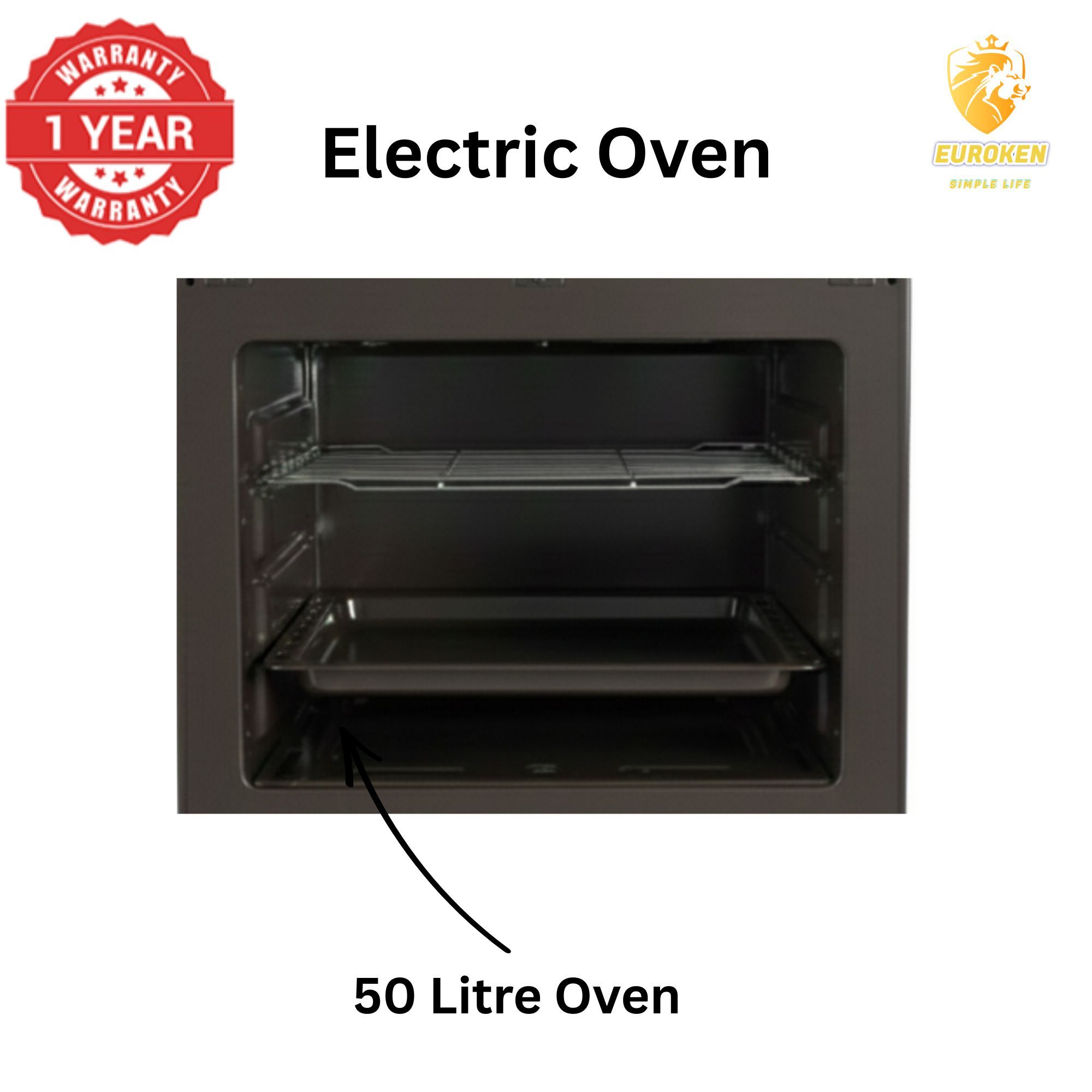 【LIMITED OFFER】 Euroken Euro55-3G1E-E  50L Home Improvement   Free Standing  Cooker 3 GAS +1 Hot plate Kitchen Appliance with electric oven - 50X55CM