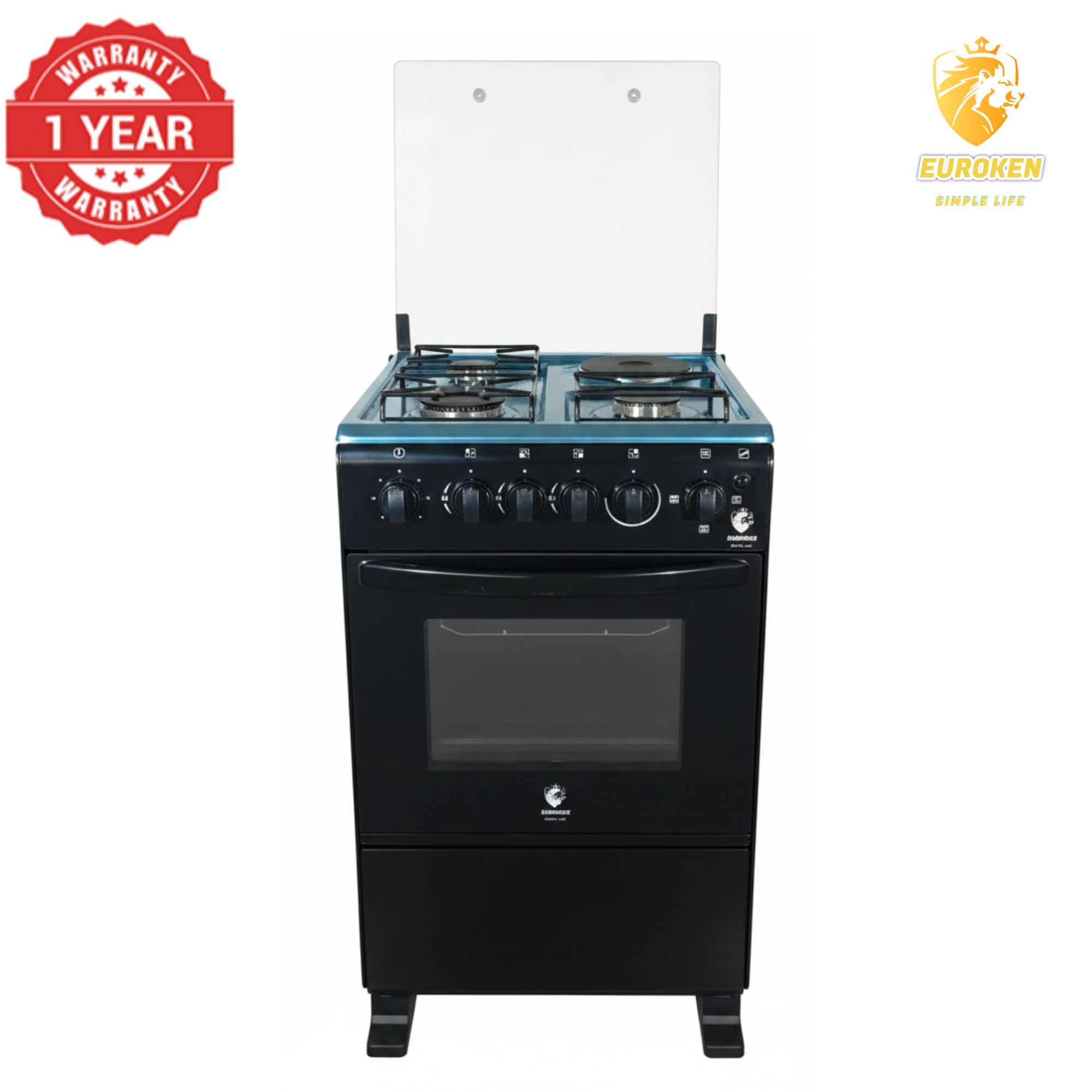 【LIMITED OFFER】 Euroken Euro55-3G1E-E  50L Home Improvement   Free Standing  Cooker 3 GAS +1 Hot plate Kitchen Appliance with electric oven - 50X55CM