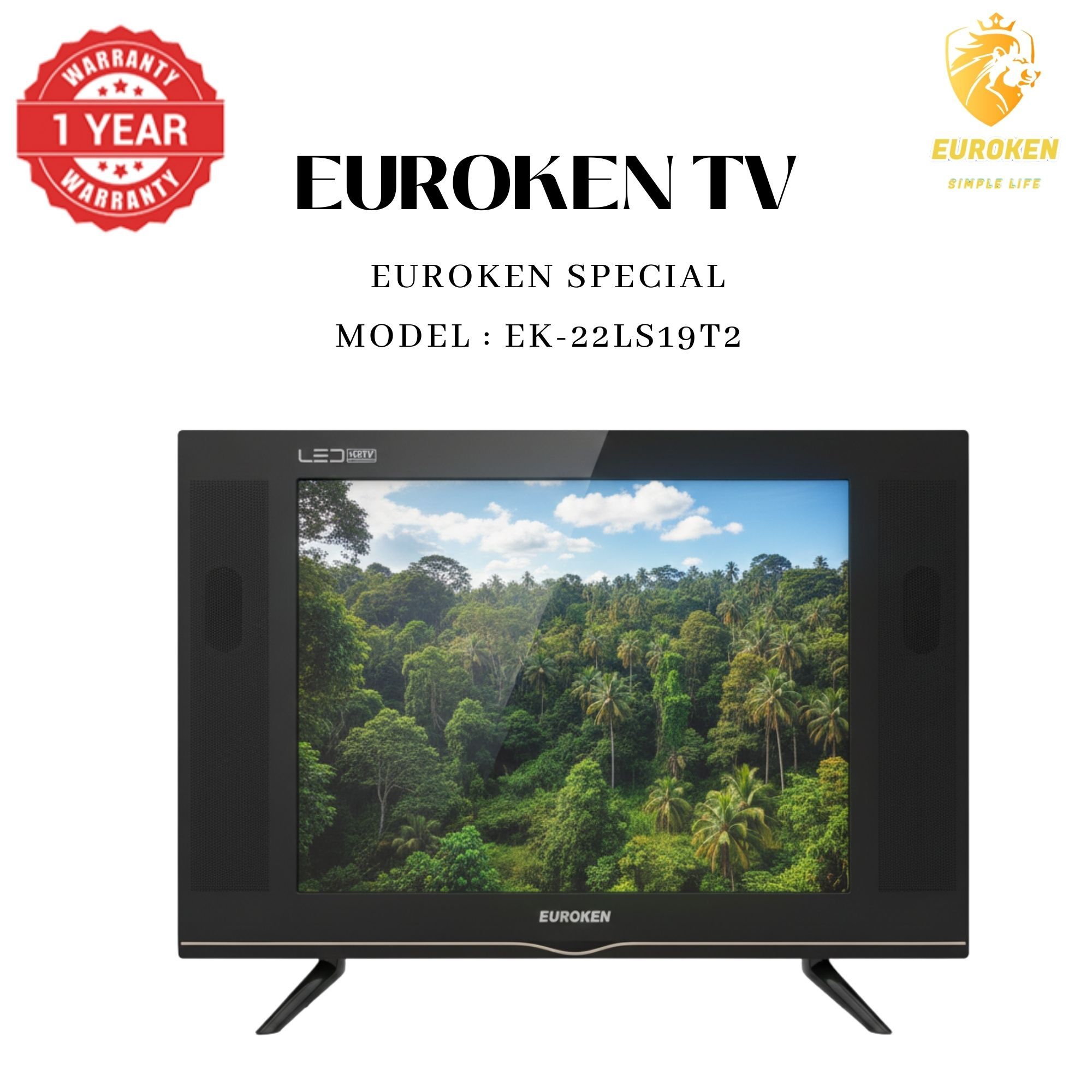 【Limited Offer】 EUROKEN EK-22LS19T2 19" INCH FULL SCREEN DISPLAY TELEVISION AC/DC DIGITAL LED TV WITH INBUILT DECODER FOR LOCAL CHANNELS WIDE COLOR ENHANCER, USB HDMI PORTS