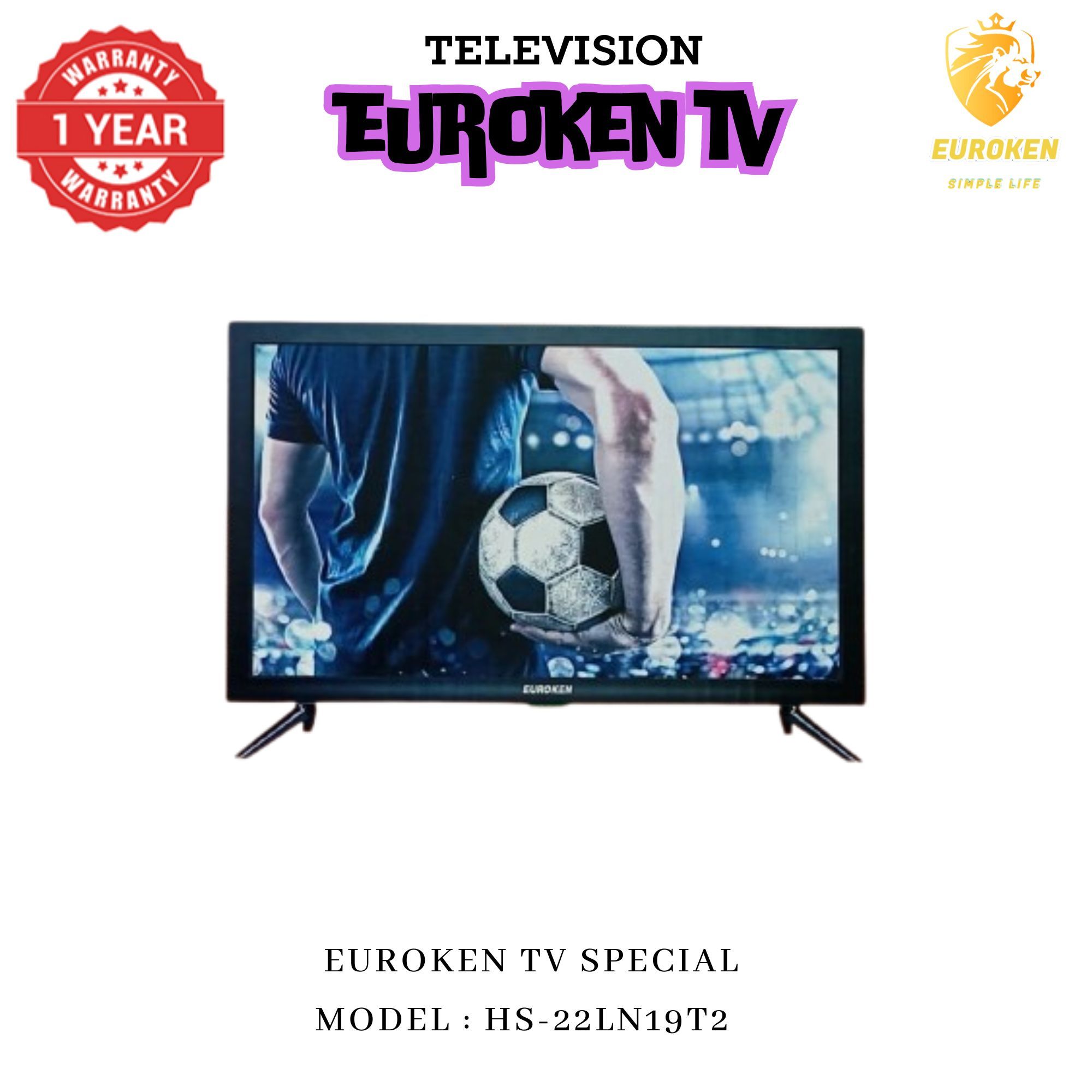 【Limited Offer】 EUROKEN HS-22LN19T2 19" INCH FULL SCREEN DISPLAY TELEVISION AC/DC DIGITAL LED TV WITH INBUILT DECODER FOR LOCAL CHANNELS WIDE  COLOR ENHANCER, USB HDMI PORTS