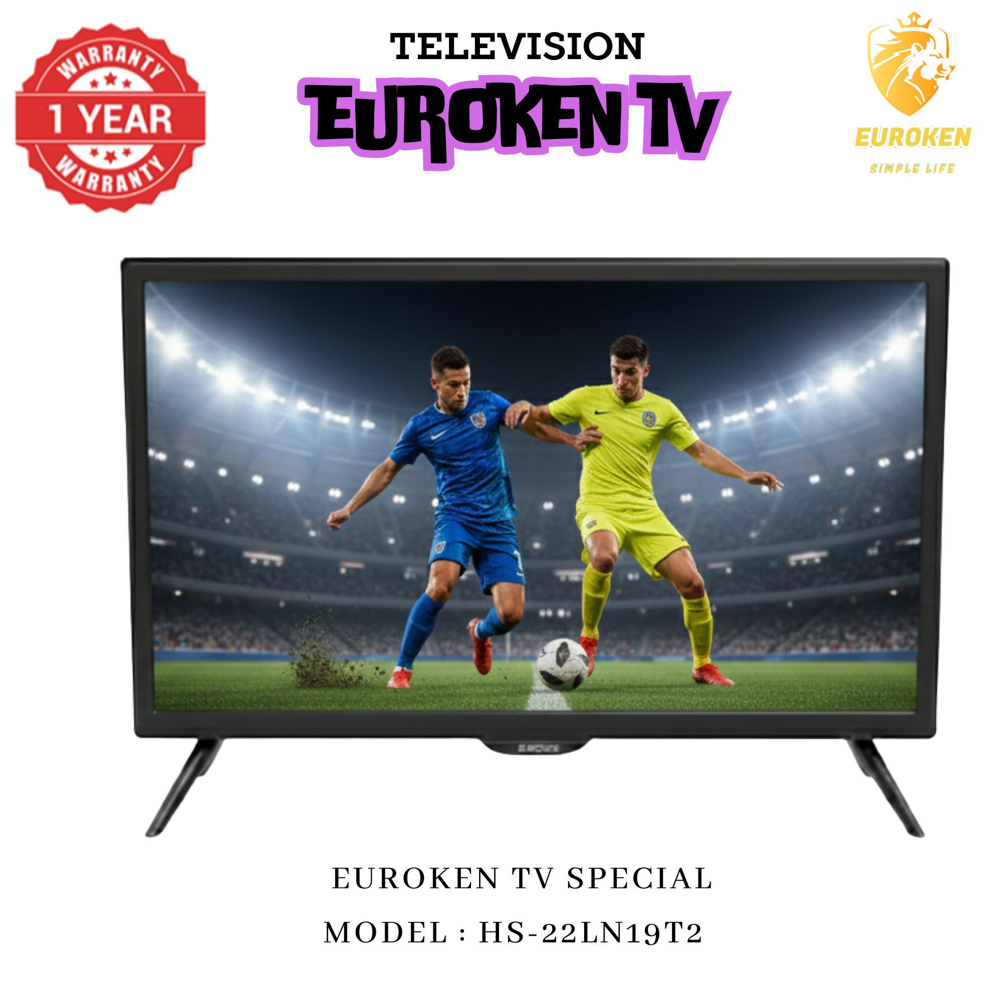 【Limited Offer】 EUROKEN HS-22LN19T2 19" INCH FULL SCREEN DISPLAY TELEVISION AC/DC DIGITAL LED TV WITH INBUILT DECODER FOR LOCAL CHANNELS WIDE  COLOR ENHANCER, USB HDMI PORTS