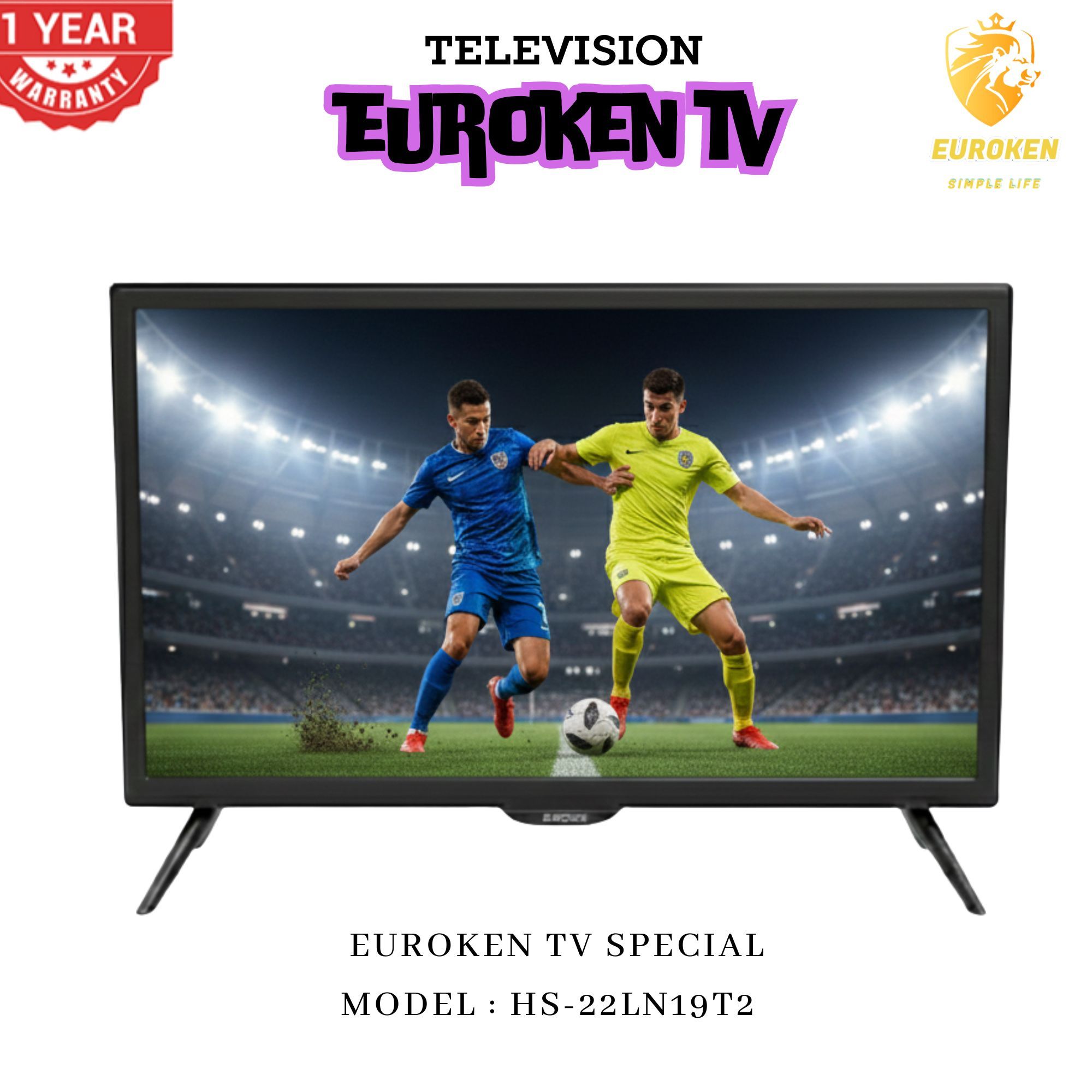 【Limited Offer】 EUROKEN HS-22LN19T2 19" INCH FULL SCREEN DISPLAY TELEVISION AC/DC DIGITAL LED TV WITH INBUILT DECODER FOR LOCAL CHANNELS WIDE  COLOR ENHANCER, USB HDMI PORTS