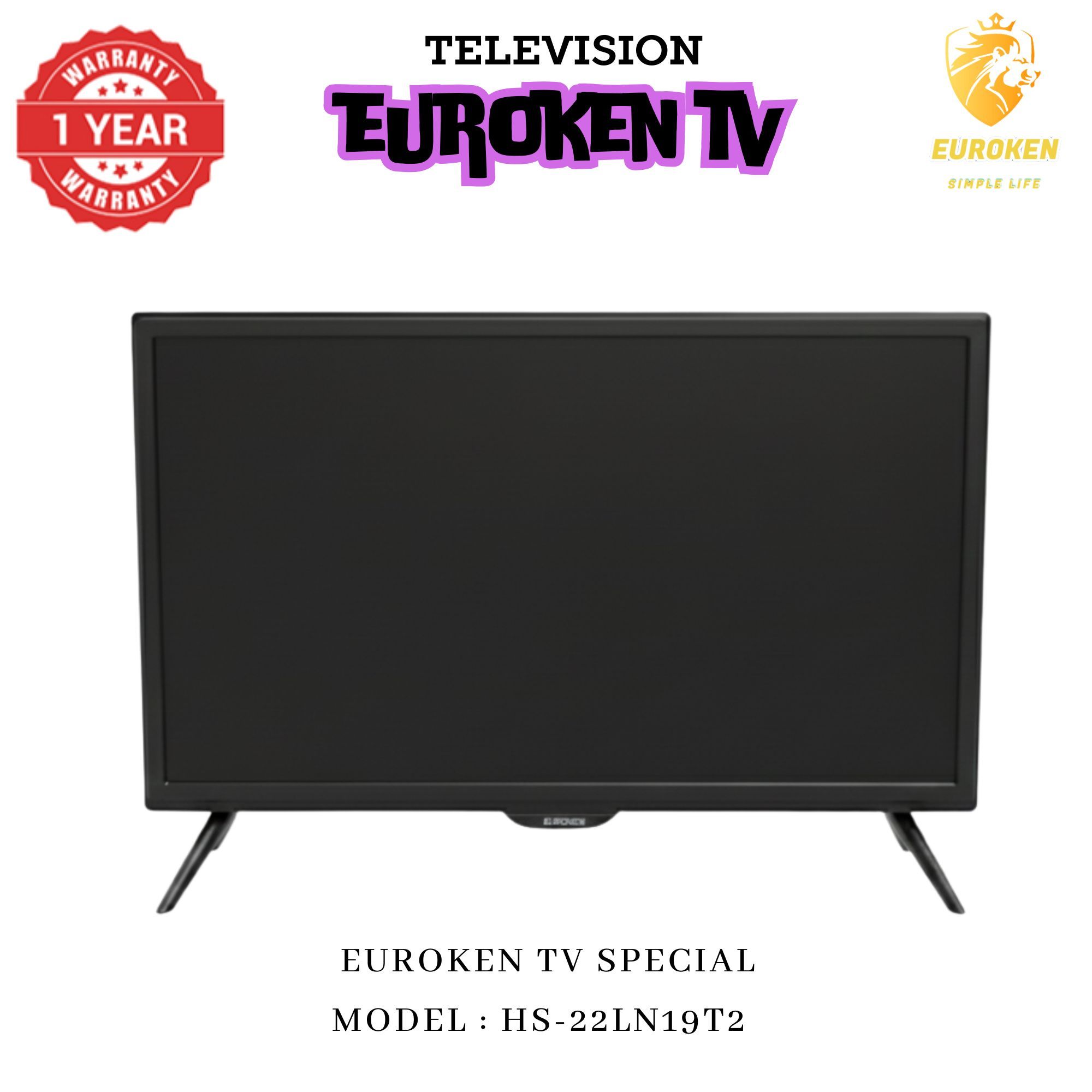 【Limited Offer】 EUROKEN HS-22LN19T2 19" INCH FULL SCREEN DISPLAY TELEVISION AC/DC DIGITAL LED TV WITH INBUILT DECODER FOR LOCAL CHANNELS WIDE  COLOR ENHANCER, USB HDMI PORTS