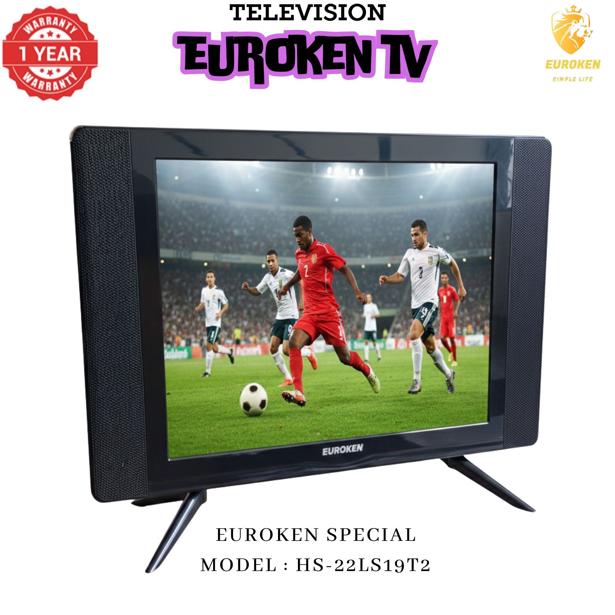 【Limited Offer】 EUROKEN HS-22LS19T2 19" INCH FULL SCREEN DISPLAY TELEVISION AC/DC DIGITAL LED TV WITH INBUILT DECODER FOR LOCAL CHANNELS WIDE COLOR ENHANCER, USB HDMI PORTS