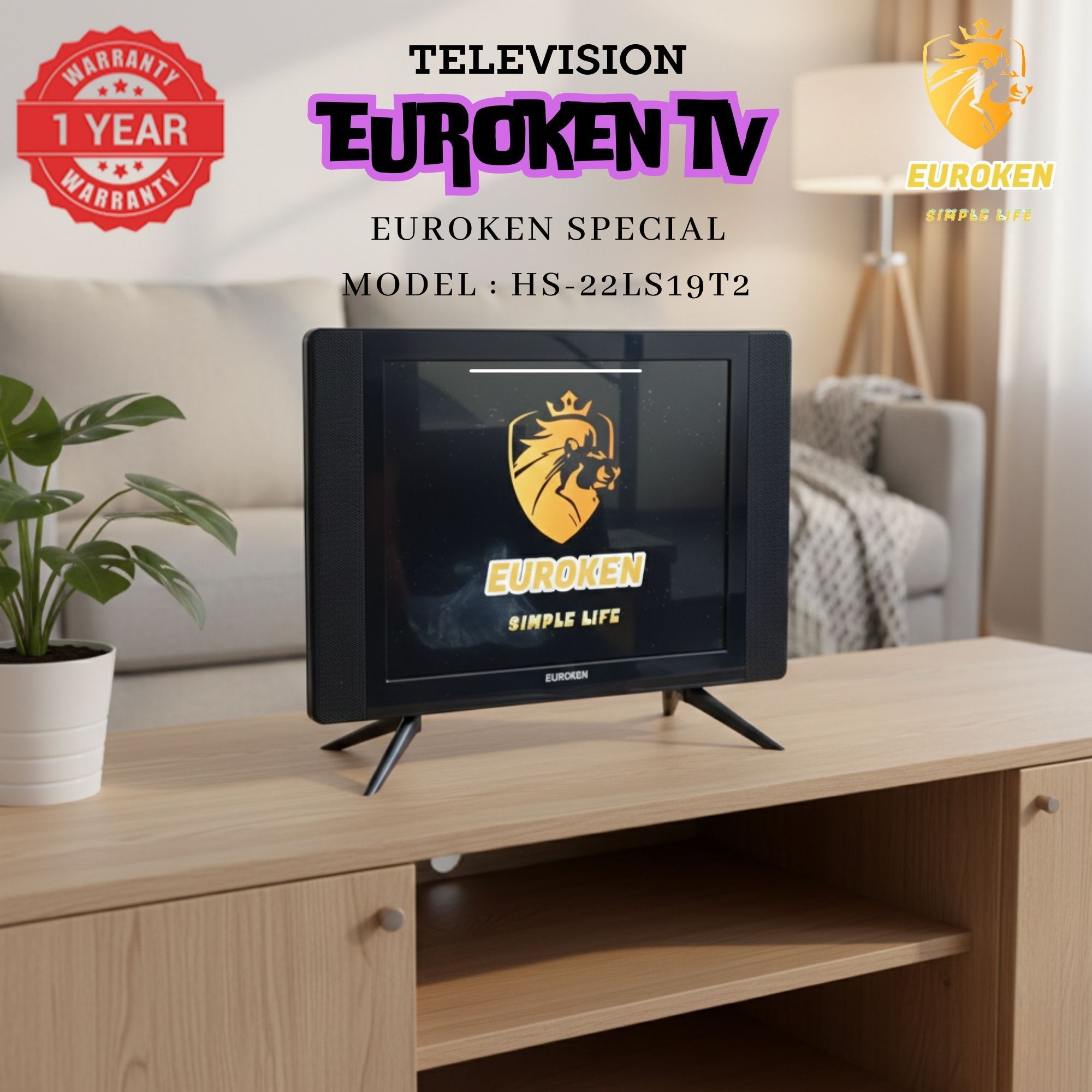 【Limited Offer】 EUROKEN HS-22LS19T2 19" INCH FULL SCREEN DISPLAY TELEVISION AC/DC DIGITAL LED TV WITH INBUILT DECODER FOR LOCAL CHANNELS WIDE COLOR ENHANCER, USB HDMI PORTS