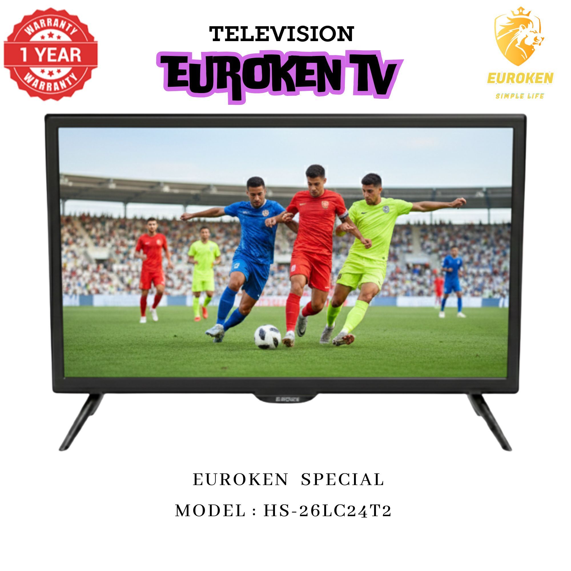 【Limited Offer】 EUROKEN  HS-26LC24T2 24" INCH FULL SCREEN DISPLAY TELEVISION AC/DC DIGITAL LED TV WITH INBUILT DECODER FOR LOCAL CHANNELS WIDE COLOR ENHANCER, USB HDMI PORTS