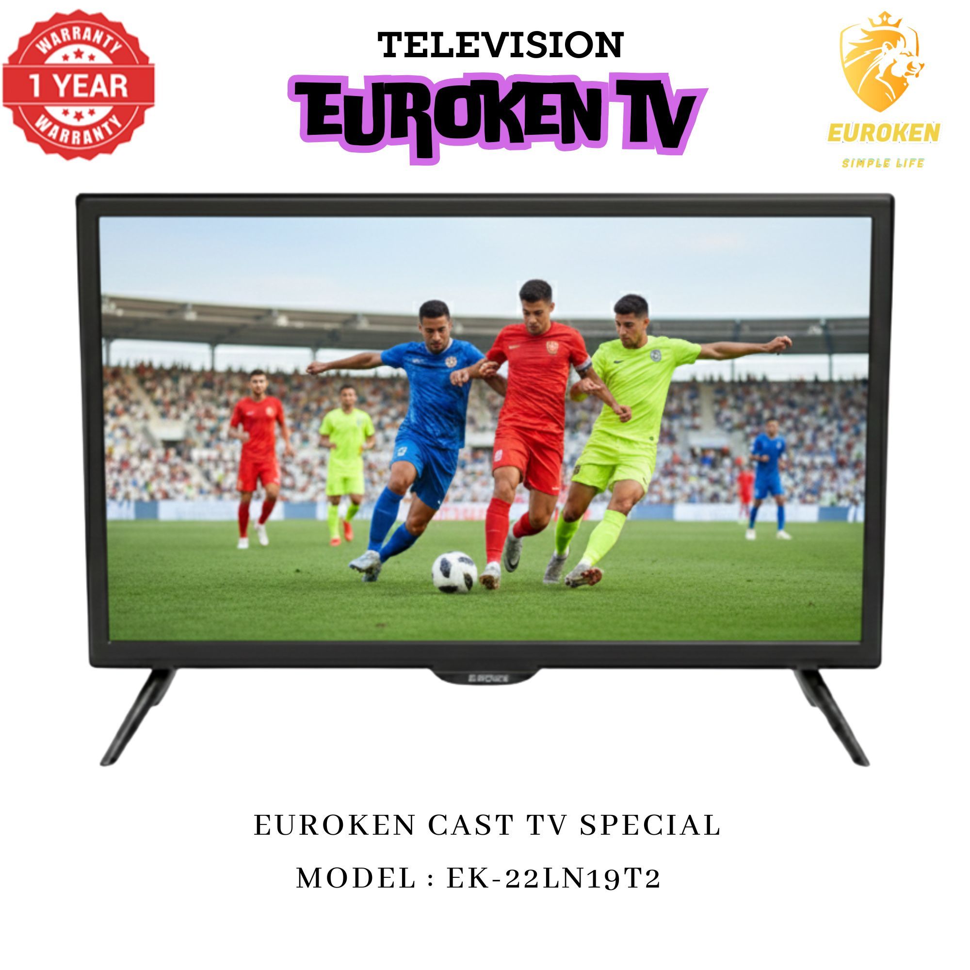 【Limited Offer】 EUROKEN EK-22LN19T2 19" INCH FULL SCREEN DISPLAY TELEVISION AC/DC DIGITAL LED TV WITH INBUILT DECODER FOR LOCAL CHANNELS WIDE  COLOR ENHANCER, USB HDMI PORTS