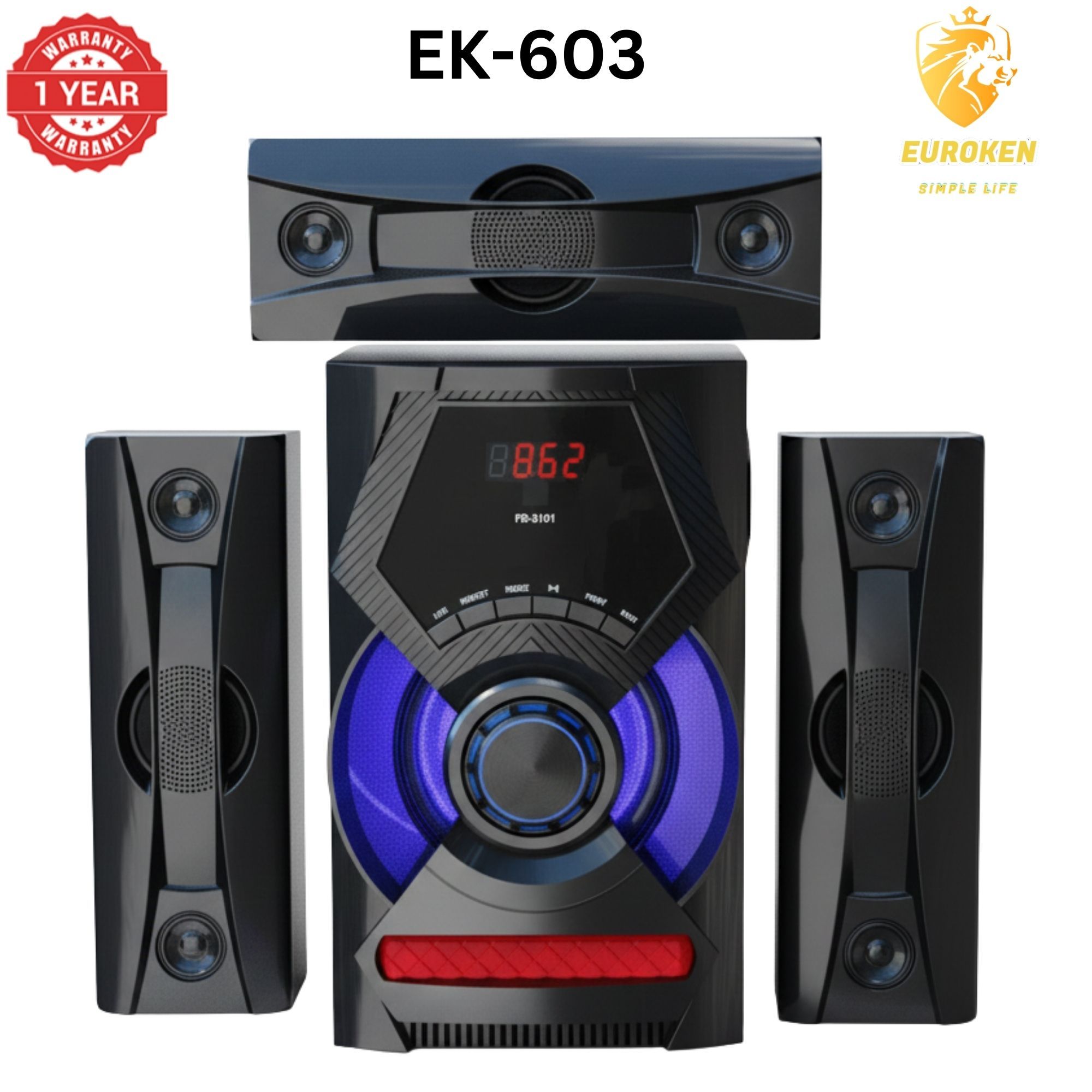 【Exclusive Offer】 NEW EUROKEN EK-603 3.1CH Subwoofer Speaker 20000W PMPO Woofer Home Theatre Audio Speaker System BLUETOOTH/FM/SD/USB With Remote Control
