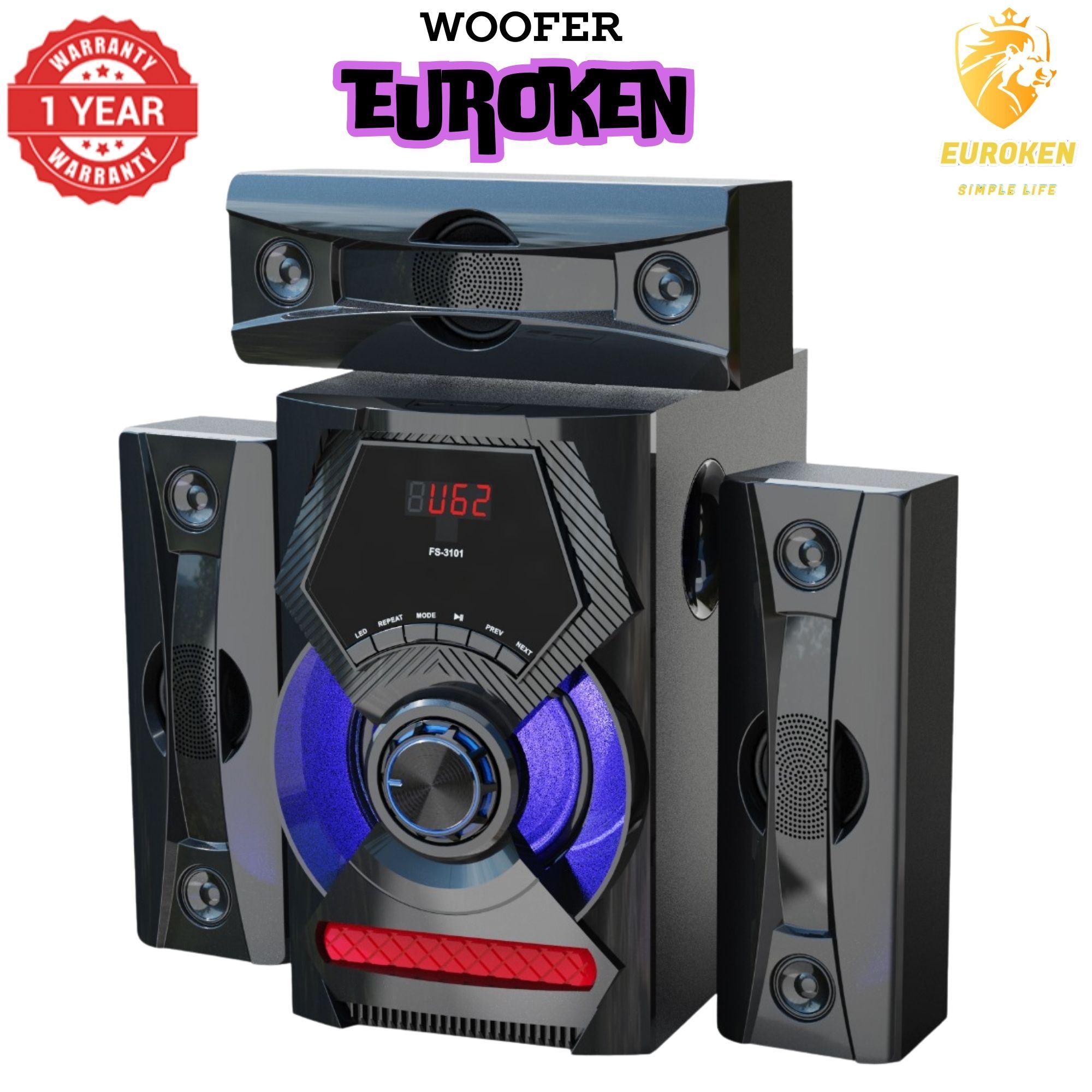 【Exclusive Offer】 NEW EUROKEN EK-603 3.1CH Subwoofer Speaker 20000W PMPO Woofer Home Theatre Audio Speaker System BLUETOOTH/FM/SD/USB With Remote Control