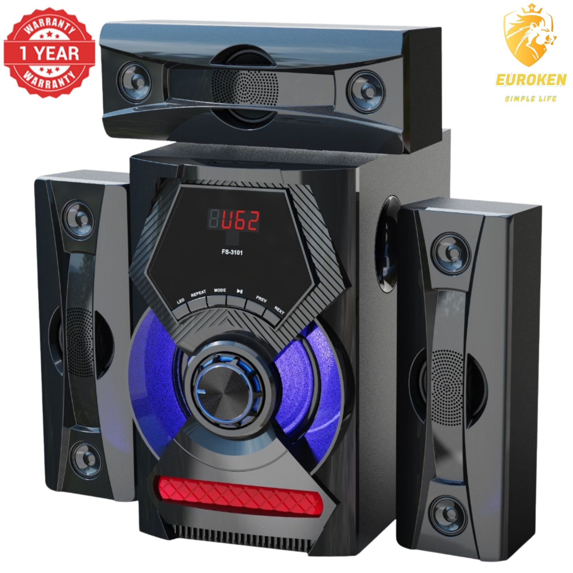 【Exclusive Offer】 NEW EUROKEN EK-603 3.1CH Subwoofer Speaker 20000W PMPO Woofer Home Theatre Audio Speaker System BLUETOOTH/FM/SD/USB With Remote Control