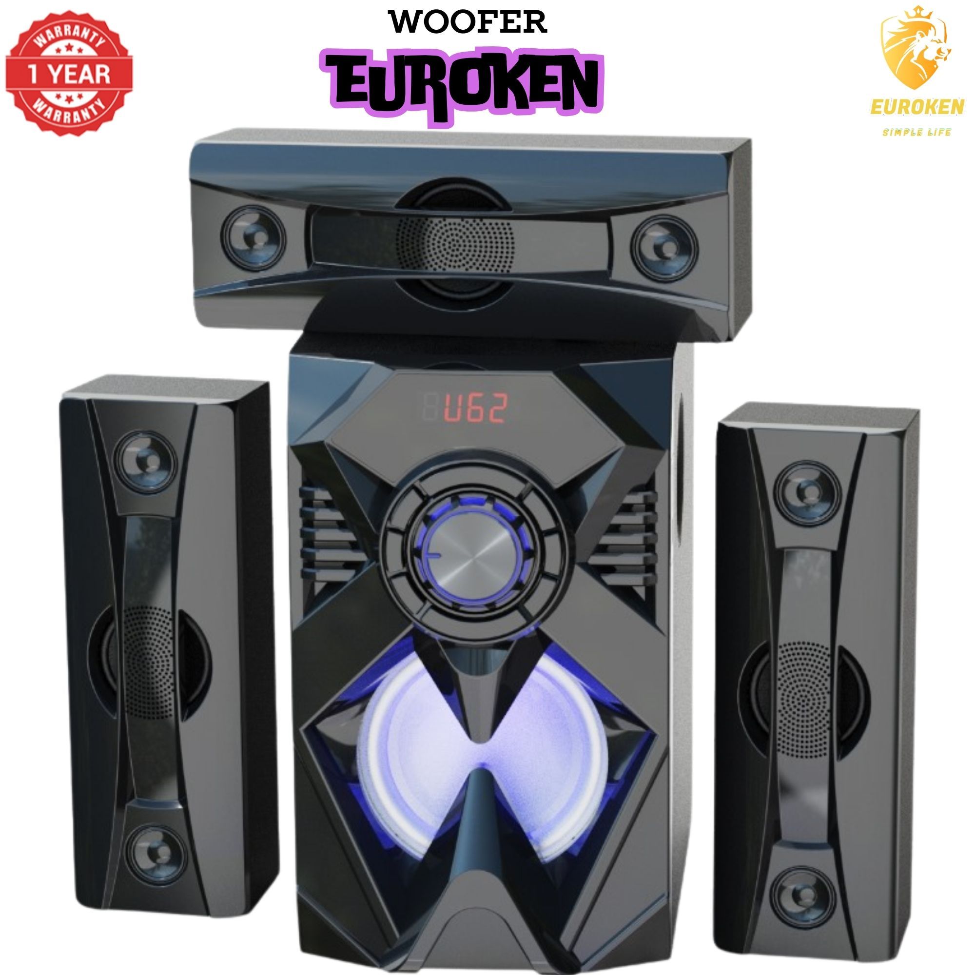 【Exclusive Offer】NEW EUROKEN EK-601 3.1CH With 20,000 PMPO Subwoofer Speaker  Home Theatre Audio System  With Remote Control BLUETOOTH/USB/SD/FM