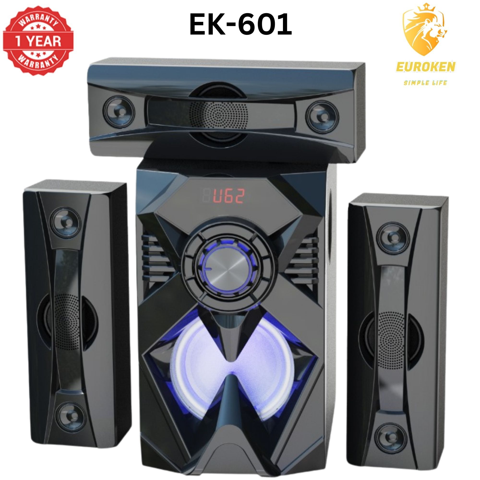 【Exclusive Offer】NEW EUROKEN EK-601 3.1CH With 20,000 PMPO Subwoofer Speaker  Home Theatre Audio System  With Remote Control BLUETOOTH/USB/SD/FM