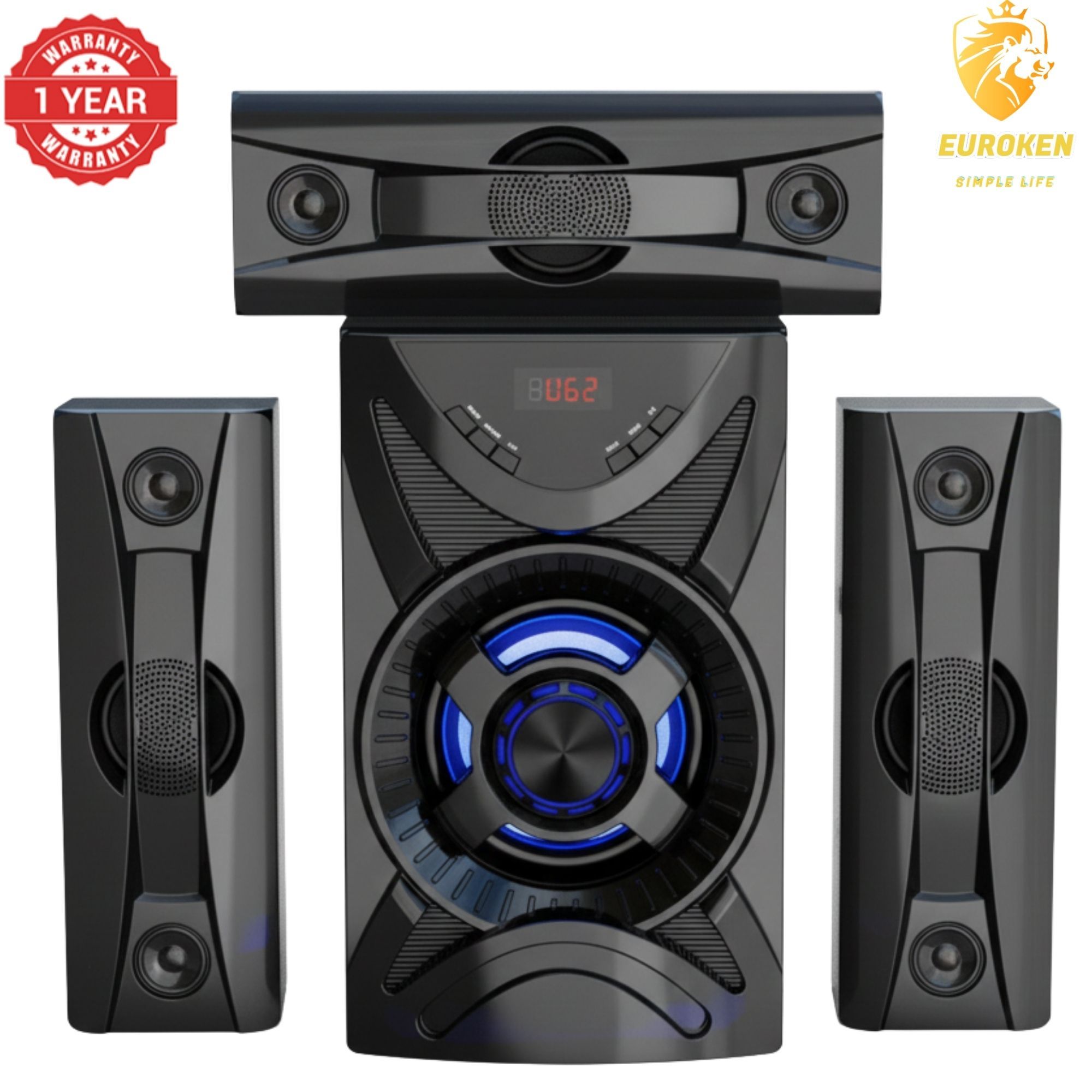 【Exclusive Offer】NEW EUROKEN EK-611 3.1CH With 20,000 PMPO Subwoofer Speaker  Home Theatre Audio System  With Remote Control BLUETOOTH/USB/SD/FM