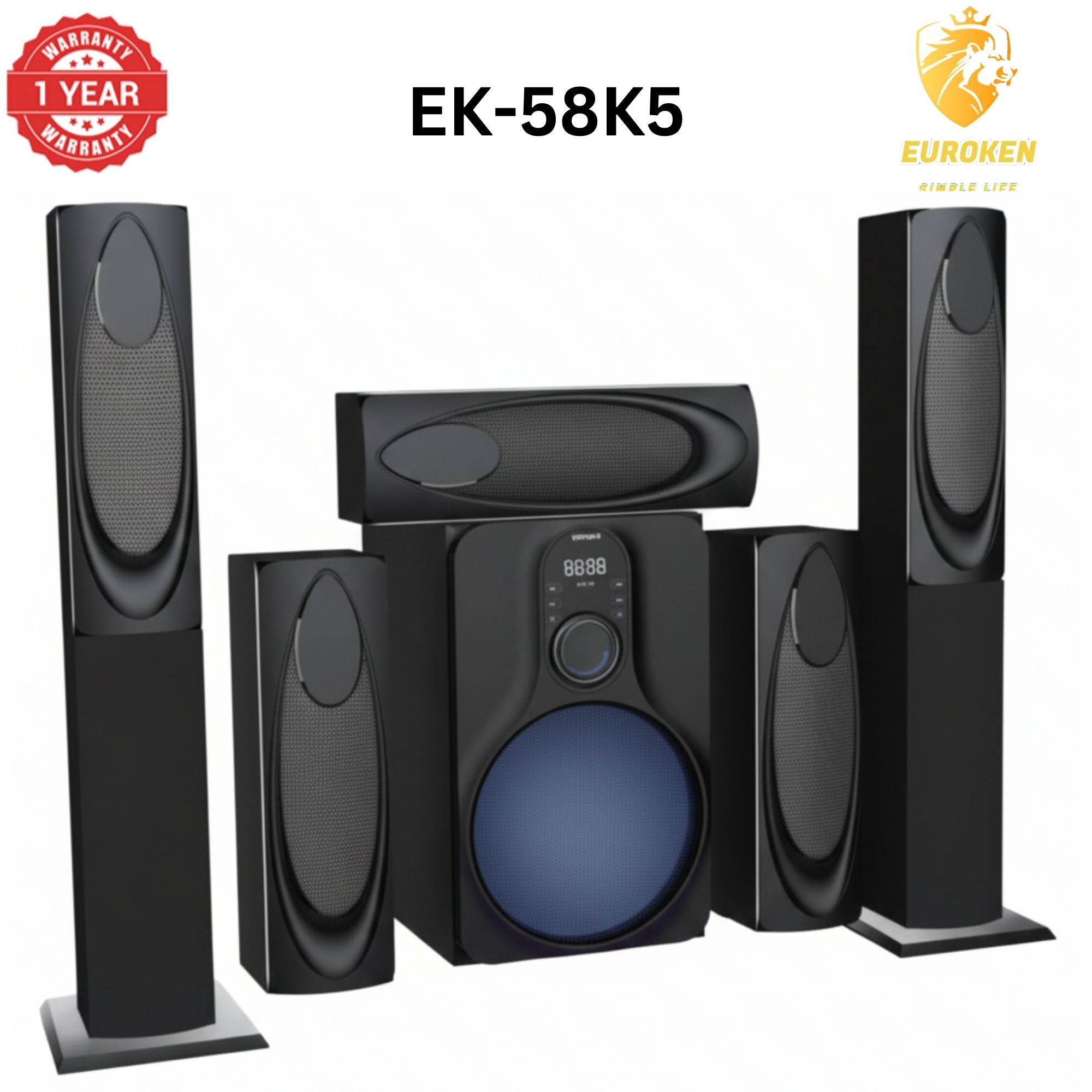 【Limited Offer】New Euroken EK-58K5 Home Theatre System 5 in 1 Tall Boys 15,000 PMPO with Bluetooth ?FM/SD Mem card Support with Super Bass Boost