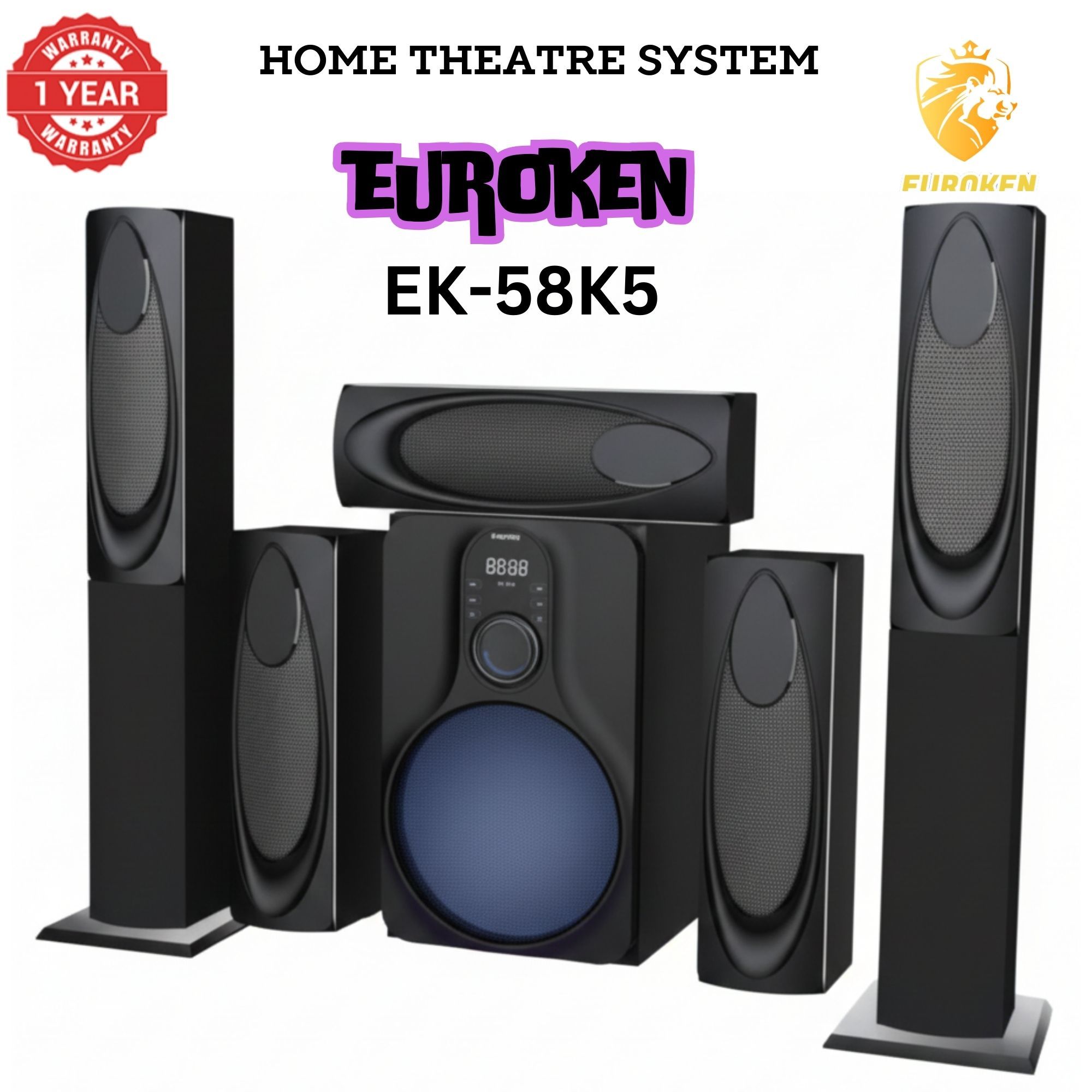 【Limited Offer】New Euroken EK-58K5 Home Theatre System 5 in 1 Tall Boys 15,000 PMPO with Bluetooth ?FM/SD Mem card Support with Super Bass Boost