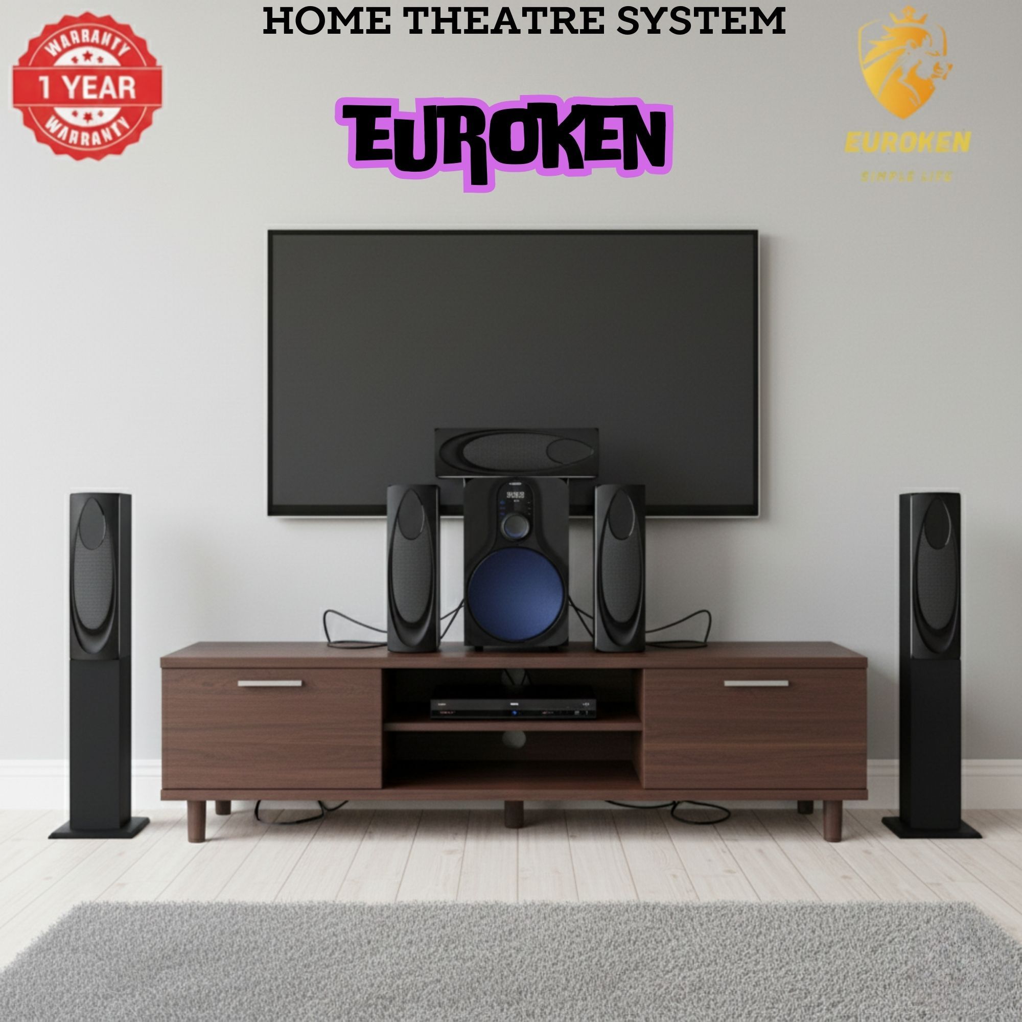 【Limited Offer】New Euroken EK-58K5 Home Theatre System 5 in 1 Tall Boys 15,000 PMPO with Bluetooth ?FM/SD Mem card Support with Super Bass Boost