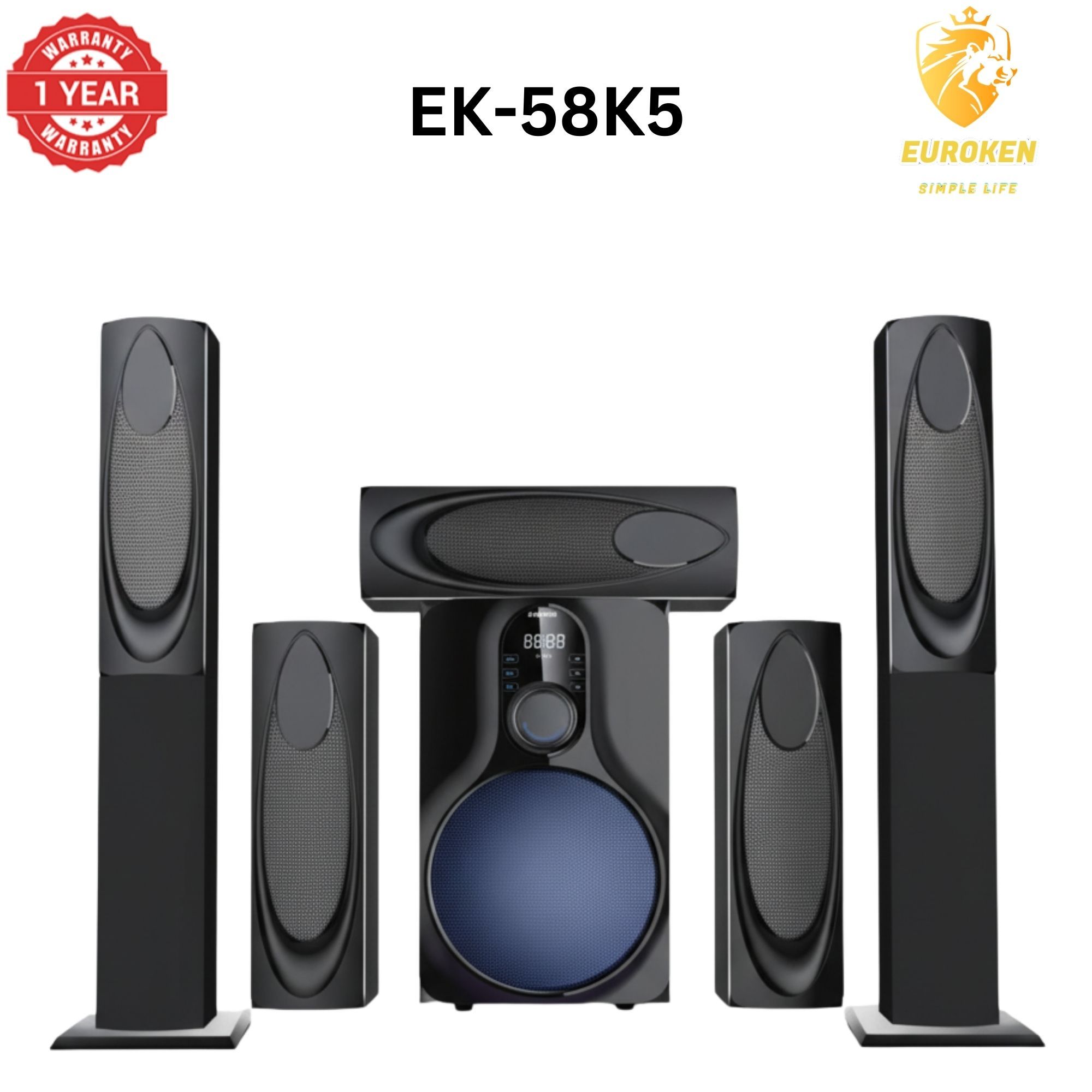【Limited Offer】New Euroken EK-58K5 Home Theatre System 5 in 1 Tall Boys 15,000 PMPO with Bluetooth ?FM/SD Mem card Support with Super Bass Boost