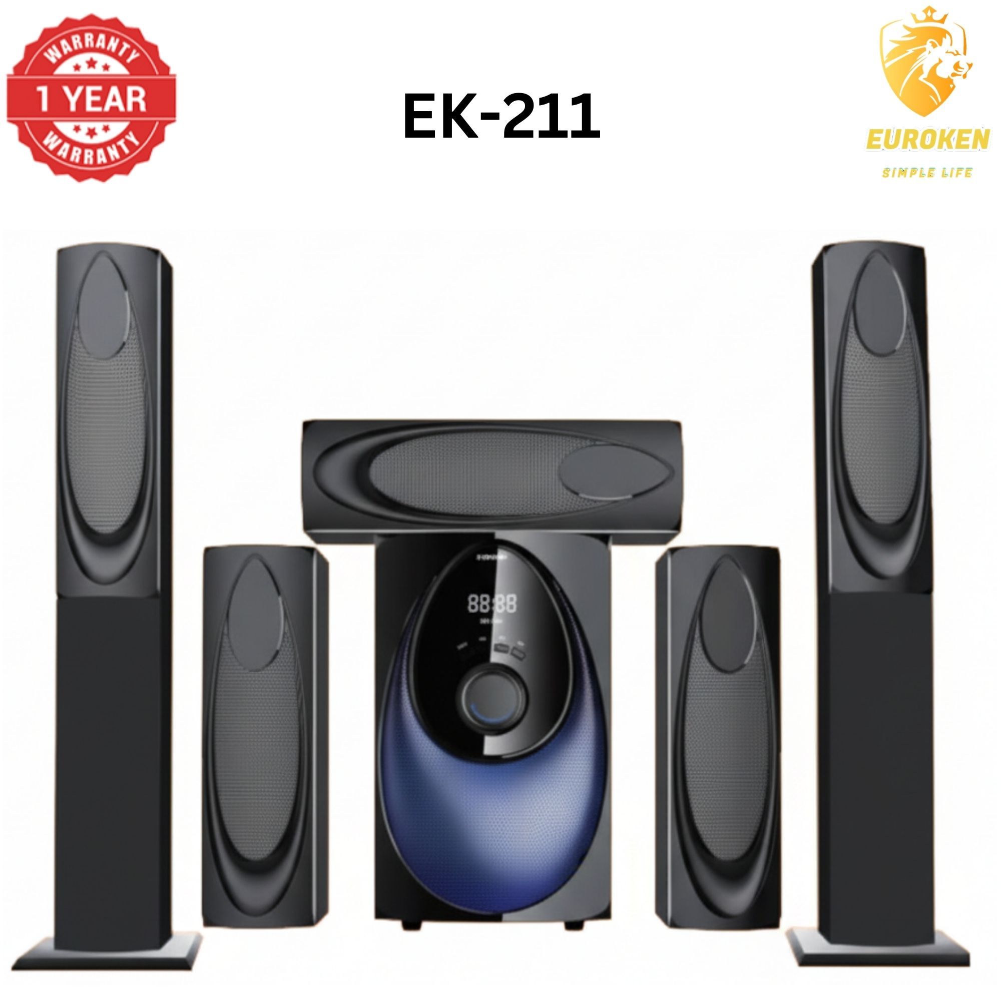 【Limited Offer】New Euroken Home Theatre System EK-211 5 In 1 Tall Boy Ac  12,000W PMPO With Bluetooth FM USB SD Mem Card Support With Super Bass Boost