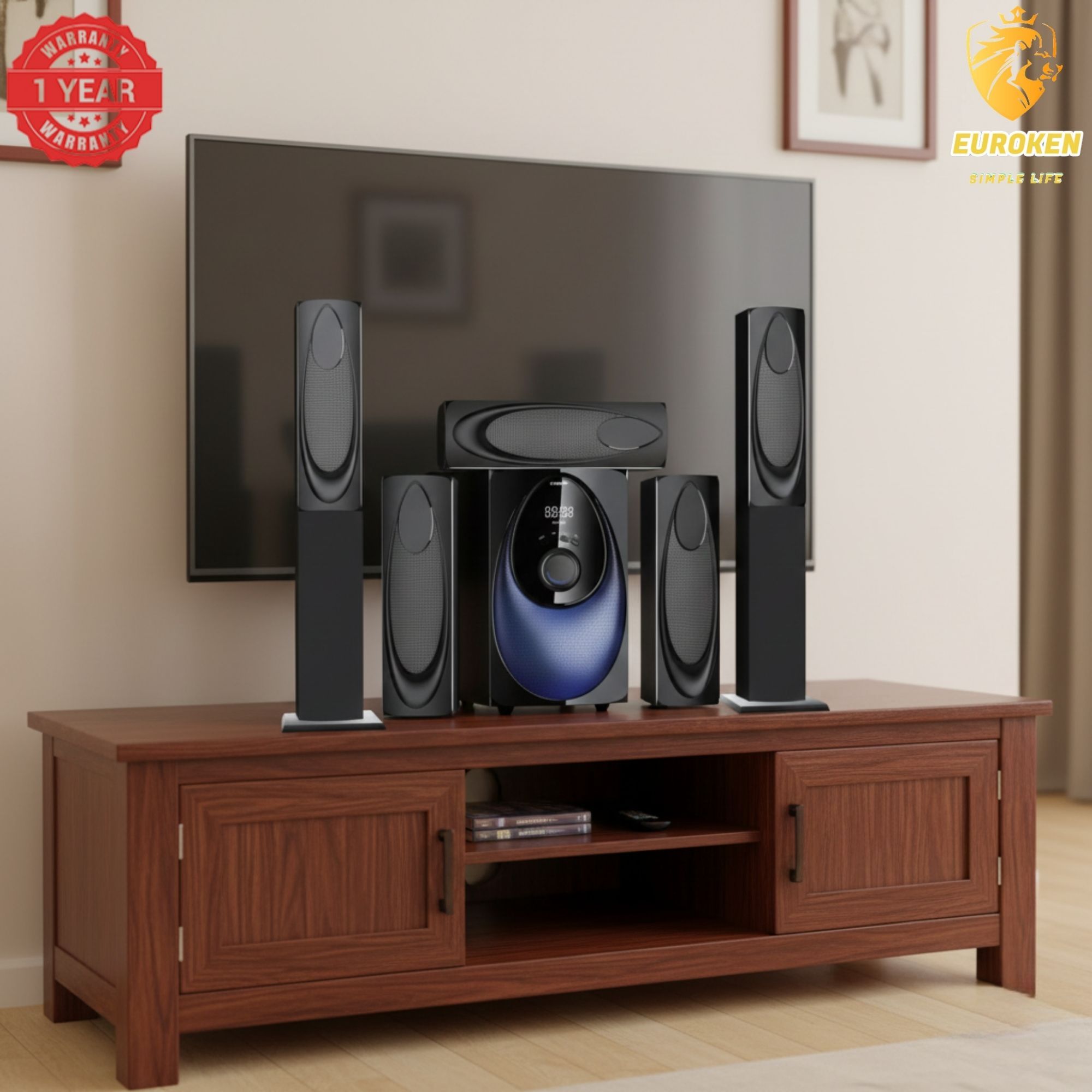 【Limited Offer】New Euroken Home Theatre System EK-211 5 In 1 Tall Boy Ac  12,000W PMPO With Bluetooth FM USB SD Mem Card Support With Super Bass Boost