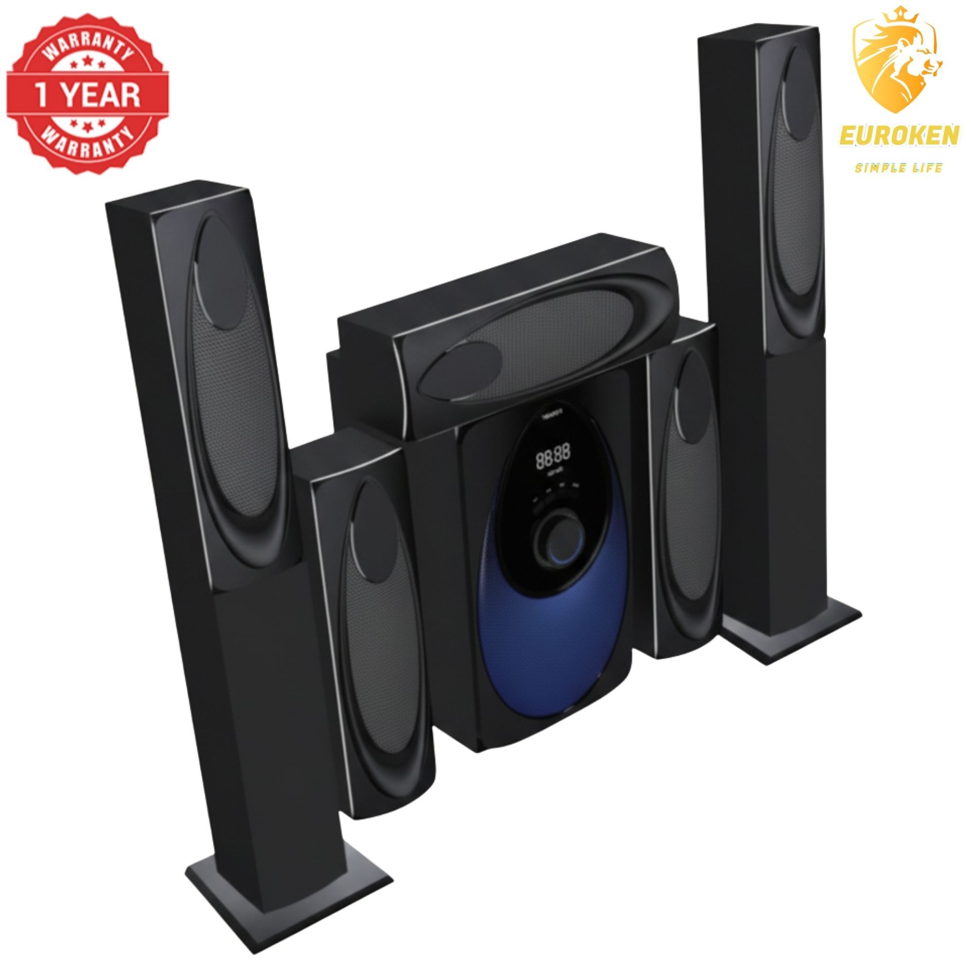 【Limited Offer】New Euroken Home Theatre System EK-211 5 In 1 Tall Boy Ac  12,000W PMPO With Bluetooth FM USB SD Mem Card Support With Super Bass Boost