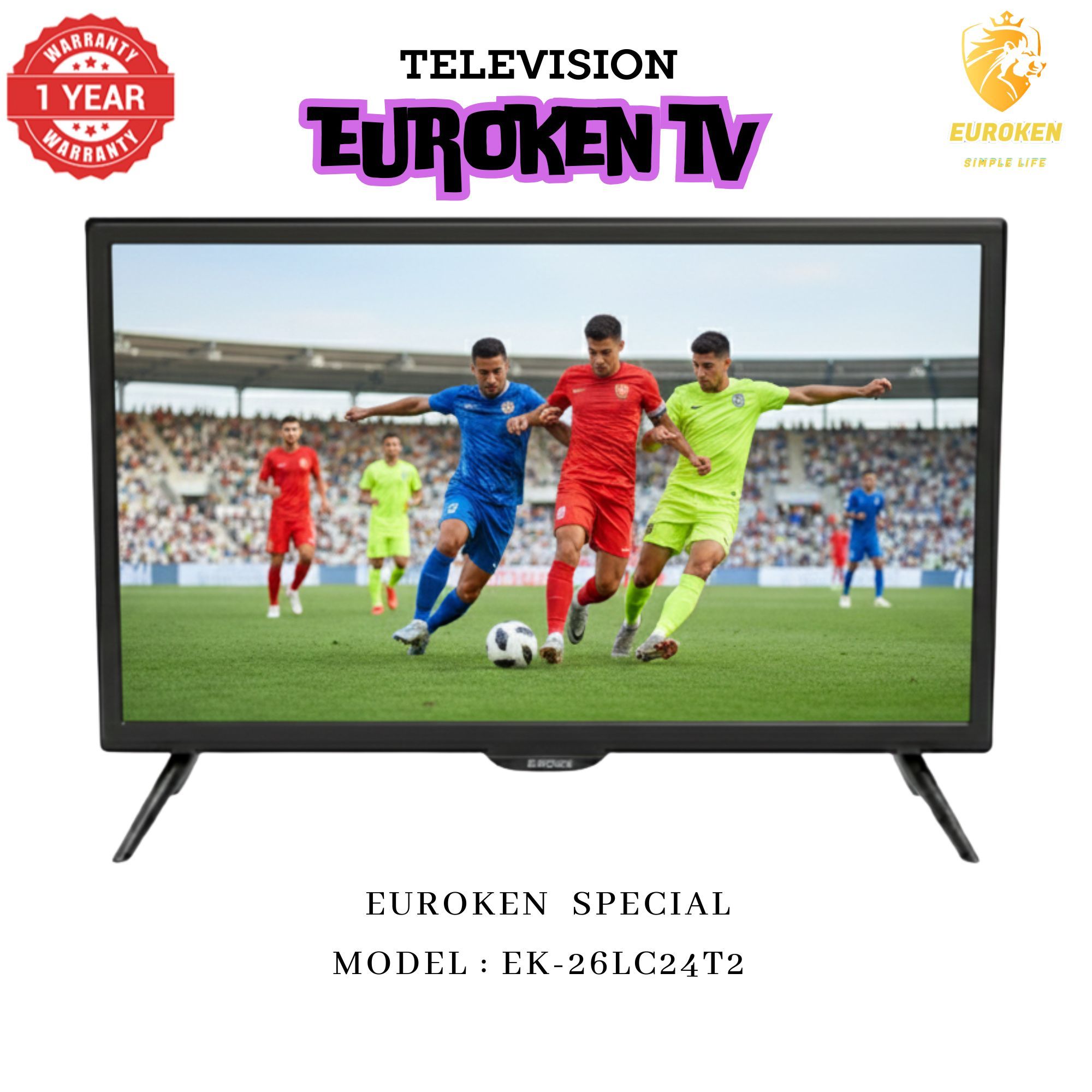 【Limited Offer】 EUROKEN  EK-26LC24T2 24" INCH FULL SCREEN DISPLAY TELEVISION AC/DC DIGITAL LED TV WITH INBUILT DECODER FOR LOCAL CHANNELS WIDE COLOR ENHANCER, USB HDMI PORTS