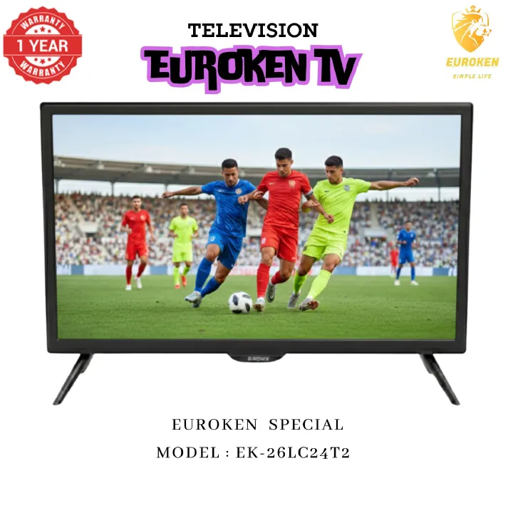 【Limited Offer】 EUROKEN  EK-26LC24T2 24" INCH FULL SCREEN DISPLAY TELEVISION AC/DC DIGITAL LED TV WITH INBUILT DECODER FOR LOCAL CHANNELS WIDE COLOR ENHANCER, USB HDMI PORTS