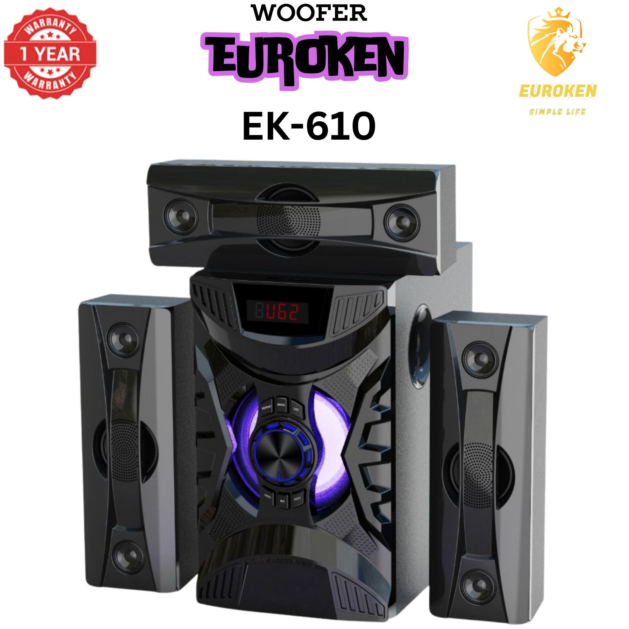 【Exclusive Offer】NEW EUROKEN EK-610 3.1CH With 20,000 PMPO Subwoofer Speaker  Home Theatre Audio System  With Remote Control BLUETOOTH/USB/SD/FM