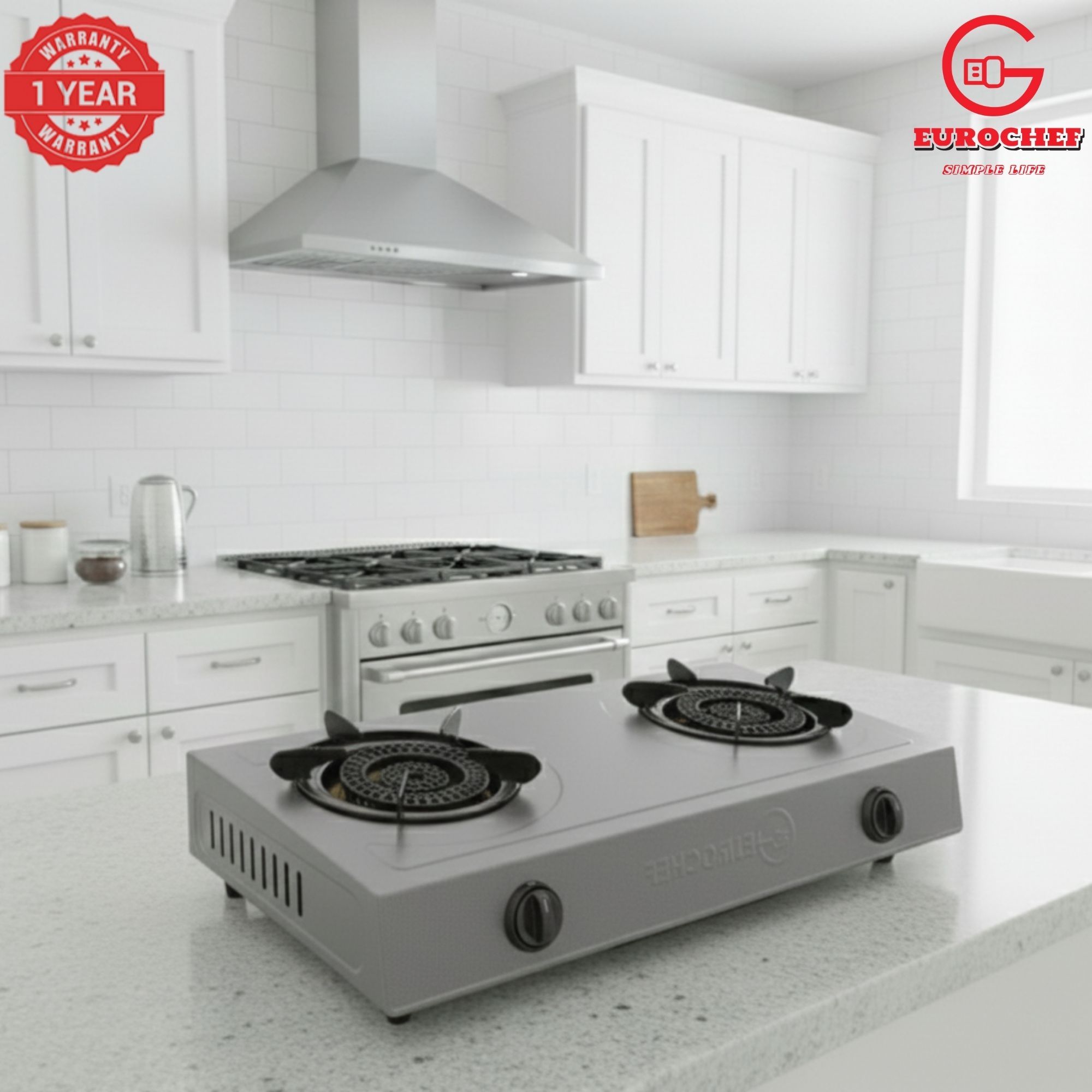 【Limited Offer】Eurochef ST-HEAVY02 Heavy Duty Gas Cooker with Cast Iron Burners, Stainless Steel Panel & Auto Ignition