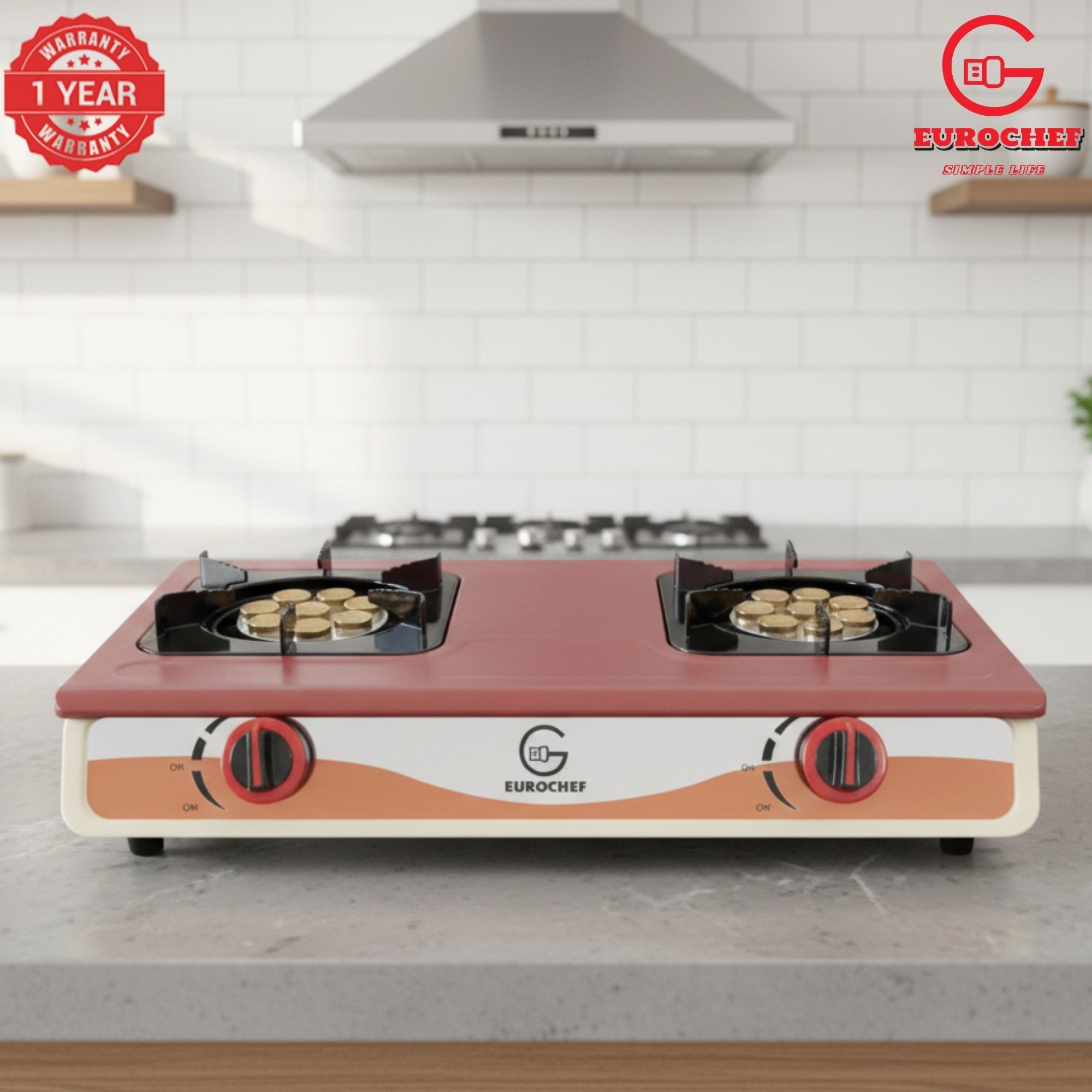【Limited Offer】Eurochef ST-SUPER02 Heavy Duty Gas Cooker with Cast Iron Burners, Stainless Steel Panel & Auto Ignition