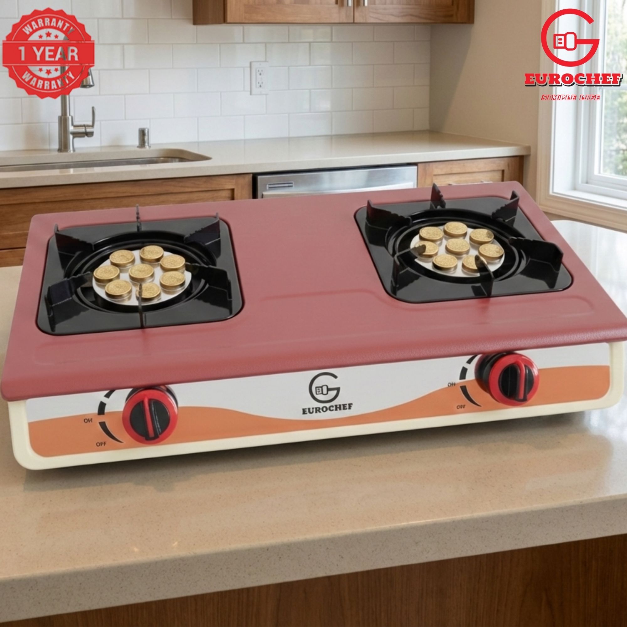 【Limited Offer】Eurochef ST-SUPER02 Heavy Duty Gas Cooker with Cast Iron Burners, Stainless Steel Panel & Auto Ignition