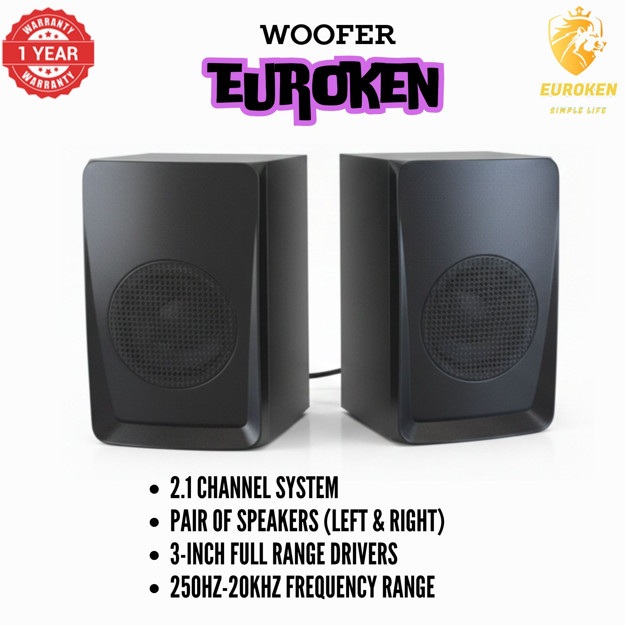 【Exclusive Offer】 Euroken EK-401 2.1CH Subwoofer Speaker 1000W PMPO Woofer Home Theatre Audio Speaker System BLUETOOTH/FM/SD/USB With Remote Control