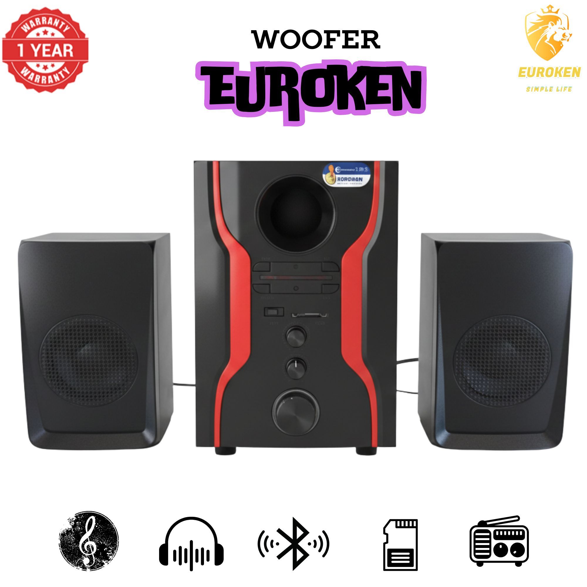 【Exclusive Offer】 Euroken EK-401 2.1CH Subwoofer Speaker 1000W PMPO Woofer Home Theatre Audio Speaker System BLUETOOTH/FM/SD/USB With Remote Control