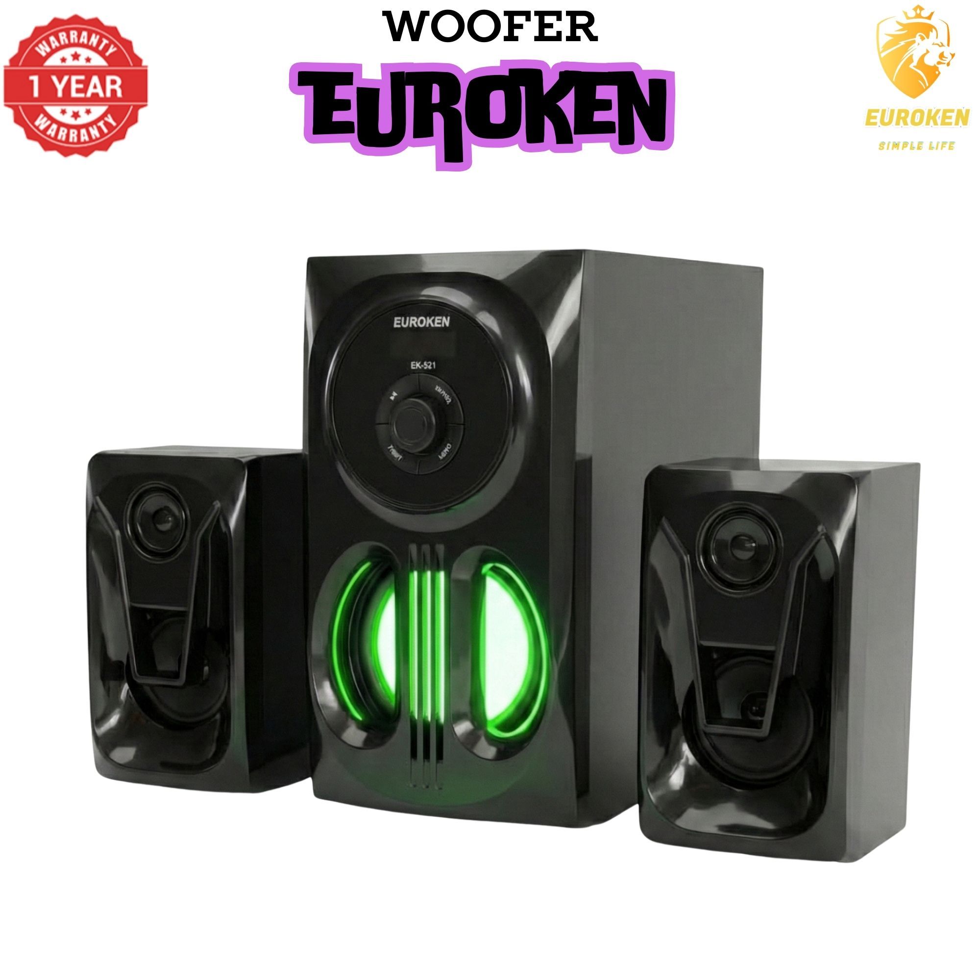 【Exclusive Offer】 Euroken EK-521 2.1CH Subwoofer Speaker 1200W PMPO Woofer Home Theatre Audio Speaker System BLUETOOTH/FM/SD/USB With Remote Control