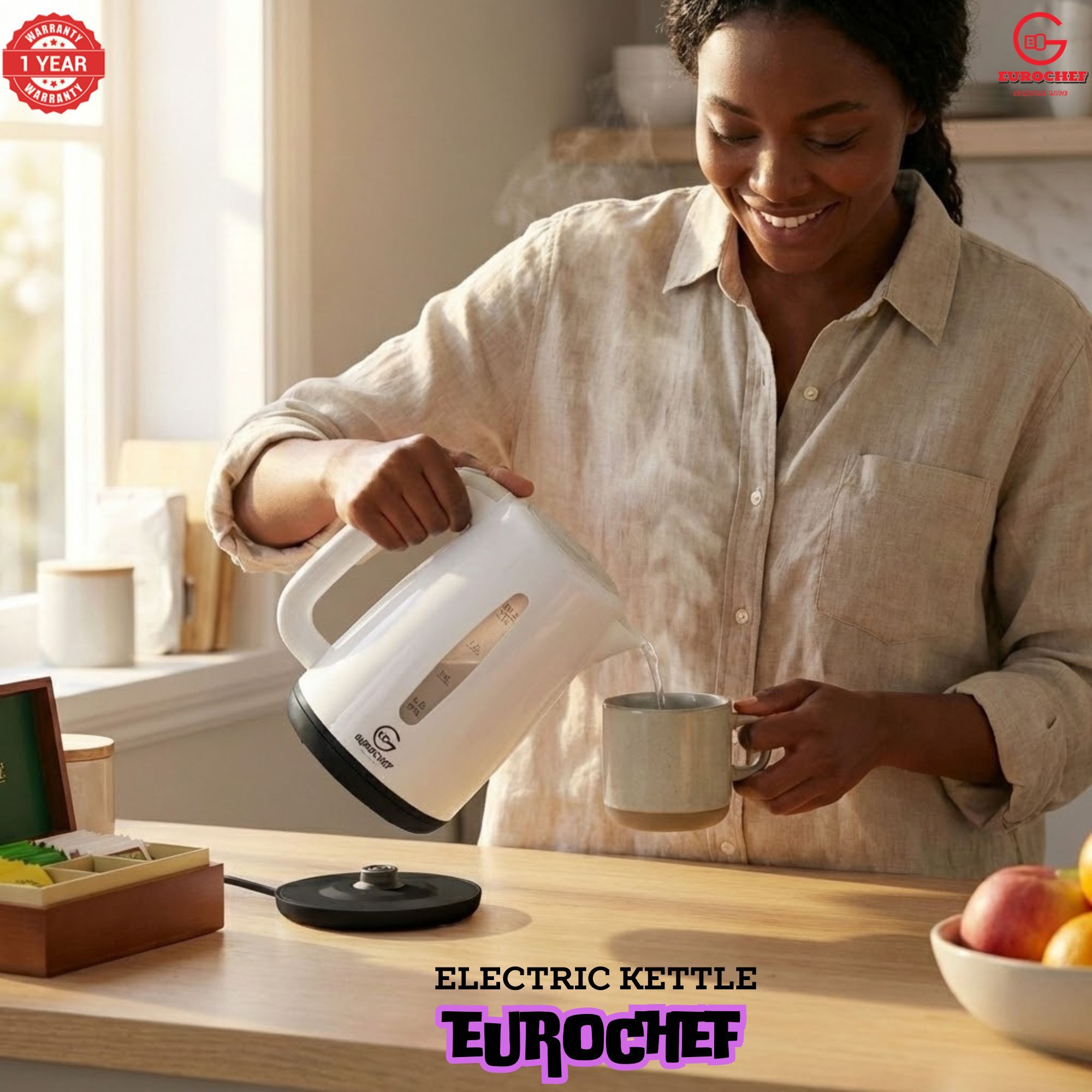 【Limited Offer】 EUROCHEF EC-K06 2.3L Plastic Electric Cordless Kettle Electric Jug for boiling water Kitchen Appliance(1 YR WARRANTY) -PINK BLUE WHITE