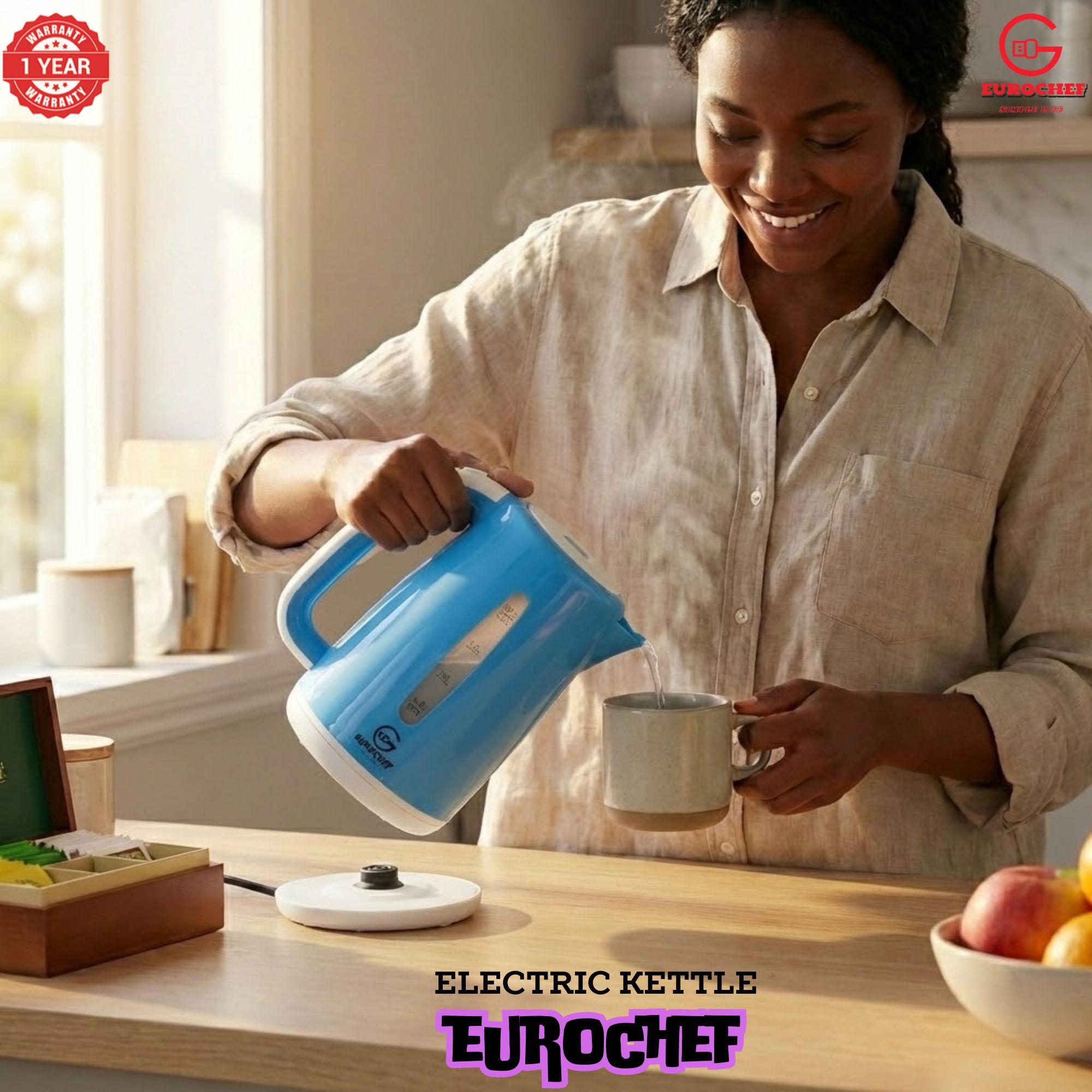 【Limited Offer】 EUROCHEF EC-K06 2.3L Plastic Electric Cordless Kettle Electric Jug for boiling water Kitchen Appliance(1 YR WARRANTY) -PINK BLUE WHITE