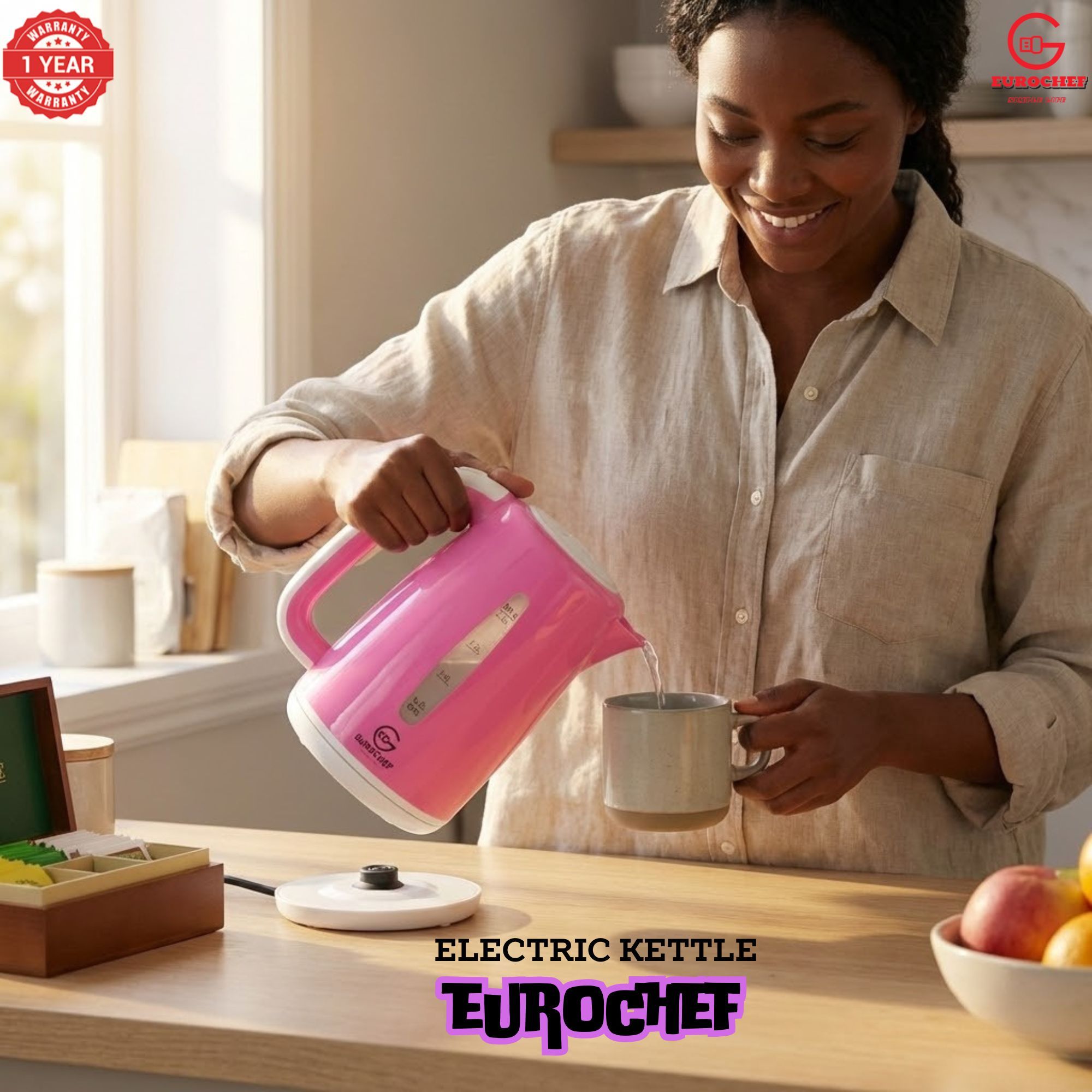 【Limited Offer】 EUROCHEF EC-K06 2.3L Plastic Electric Cordless Kettle Electric Jug for boiling water Kitchen Appliance(1 YR WARRANTY) -PINK BLUE WHITE